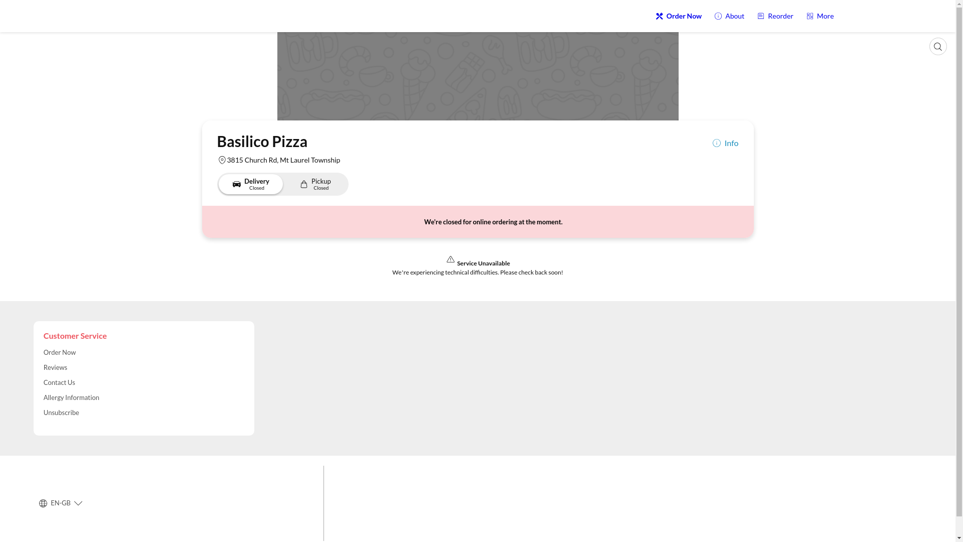 website screenshot of https://basilicopizzachurchroad.com/