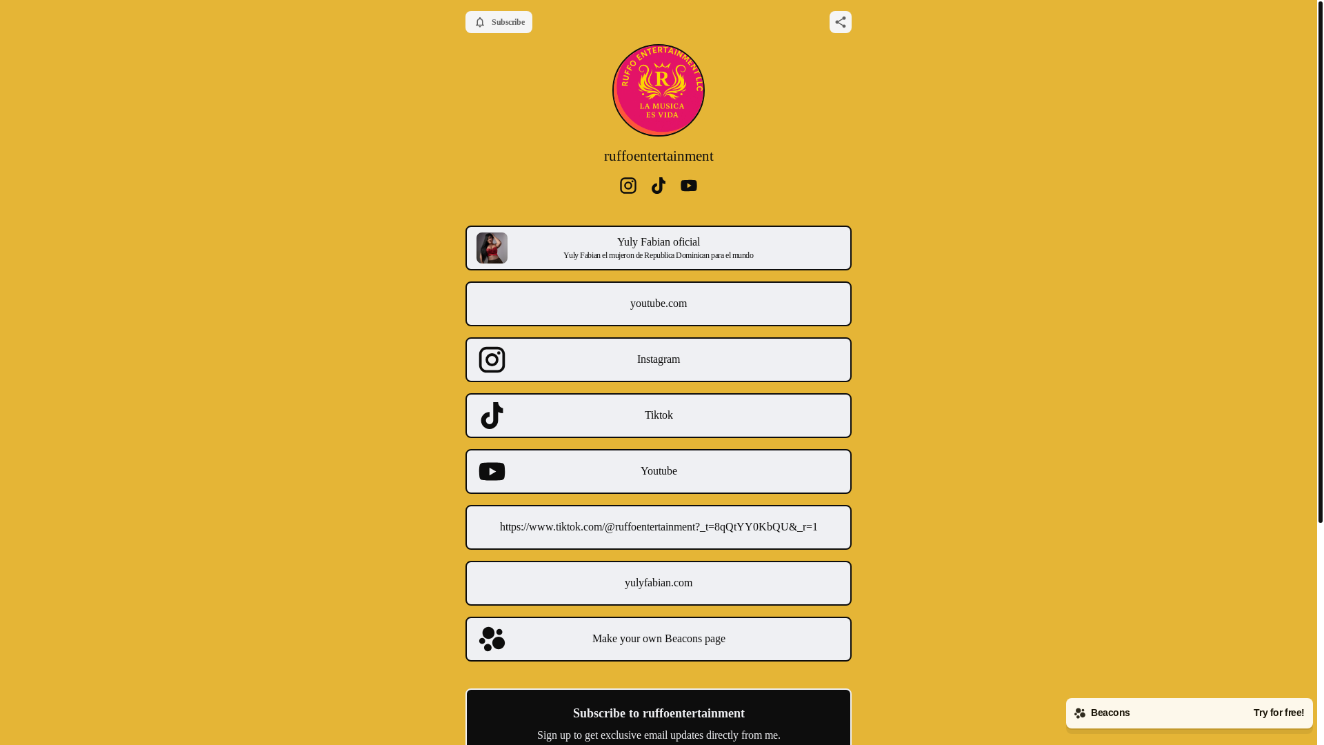 website screenshot of https://ruffoentertainment.com/