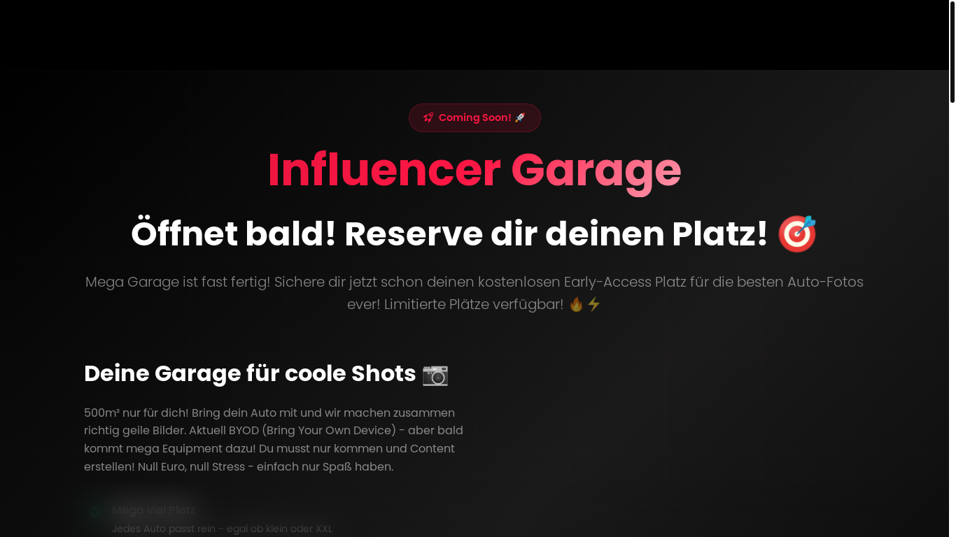 website screenshot of https://influencergarage.de/