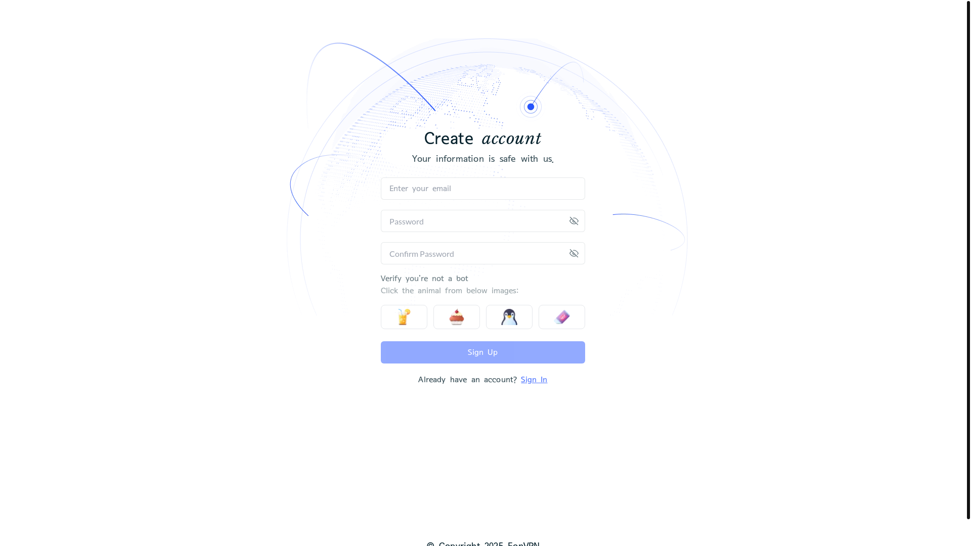 website screenshot of https://eonvpn.com/signup