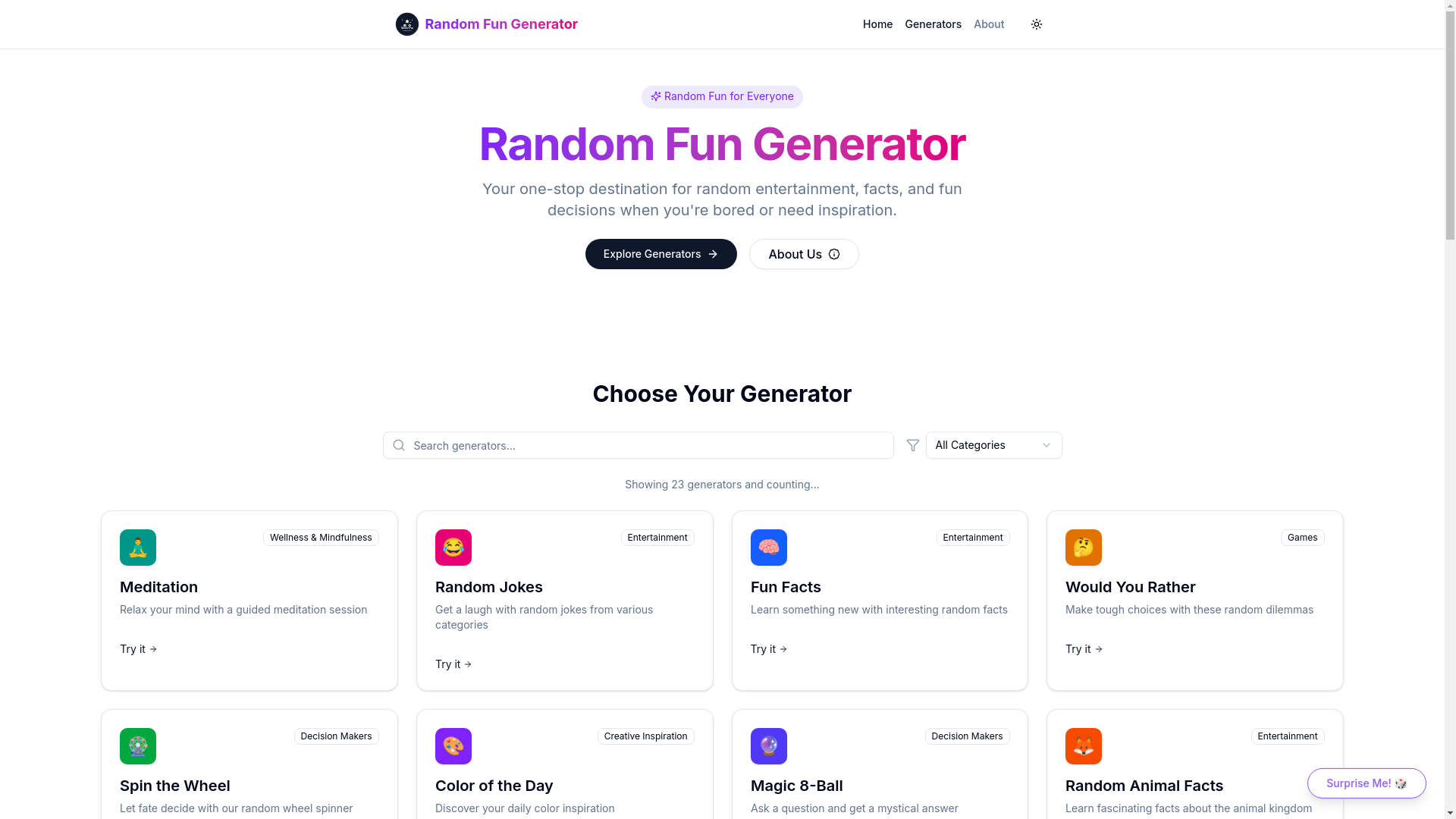 website screenshot of https://randomfungenerator.pages.dev/