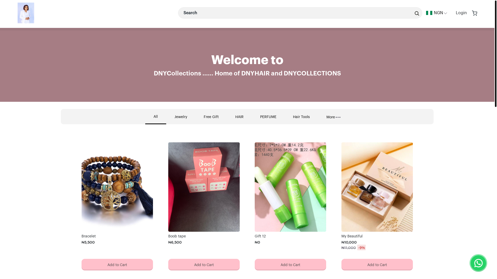 website screenshot of https://dnycollections.com.ng/