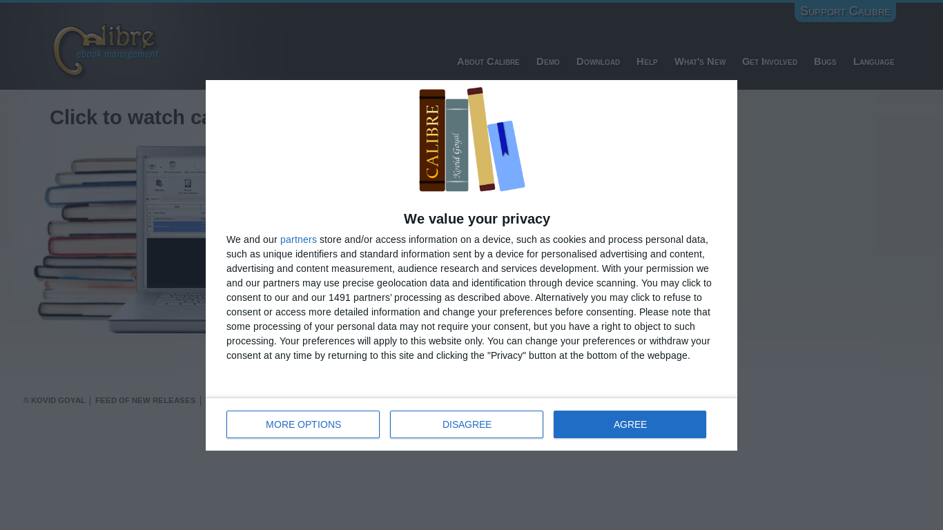 website screenshot of https://calibre-ebook.com