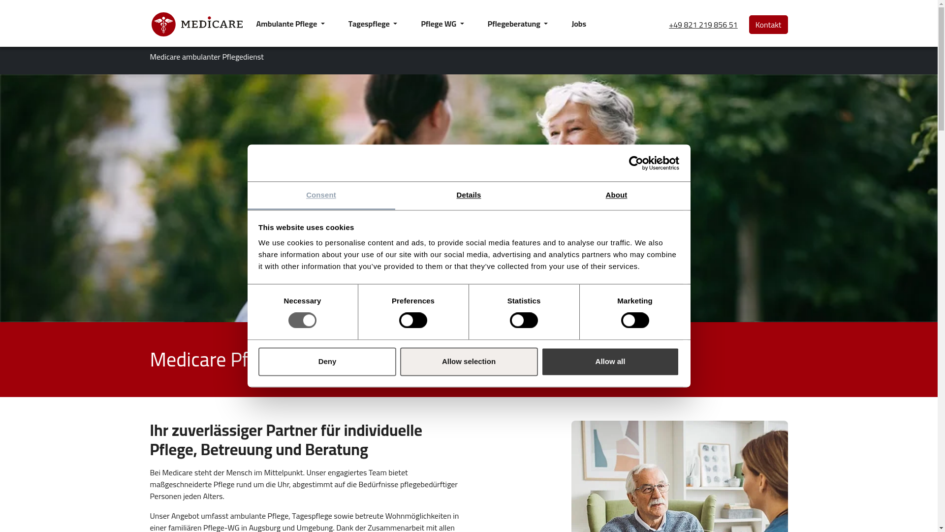 website screenshot of https://pflegedienstmedicare.de/
