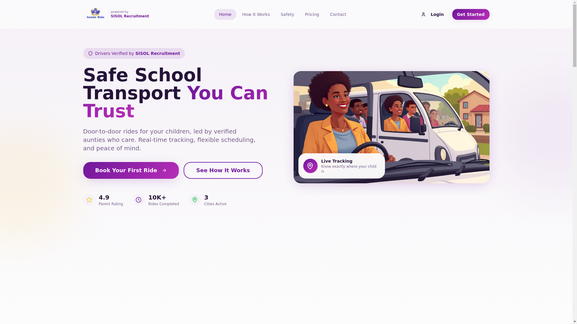 website screenshot of https://auntieride.tech/