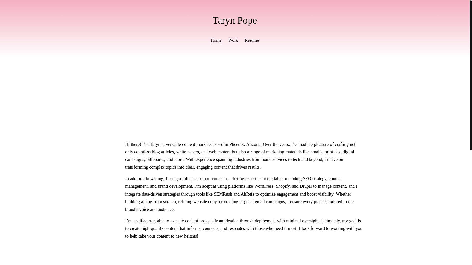 website screenshot of https://taryn-pope.com/