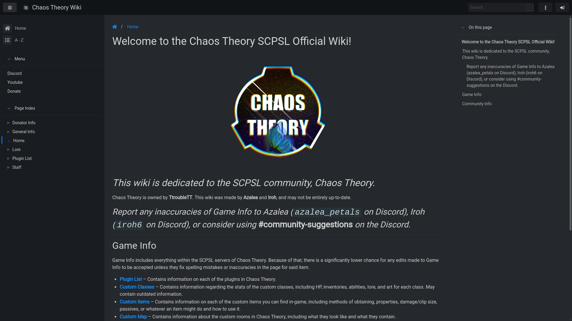 website screenshot of https://wiki.chaostheoryscp.com/