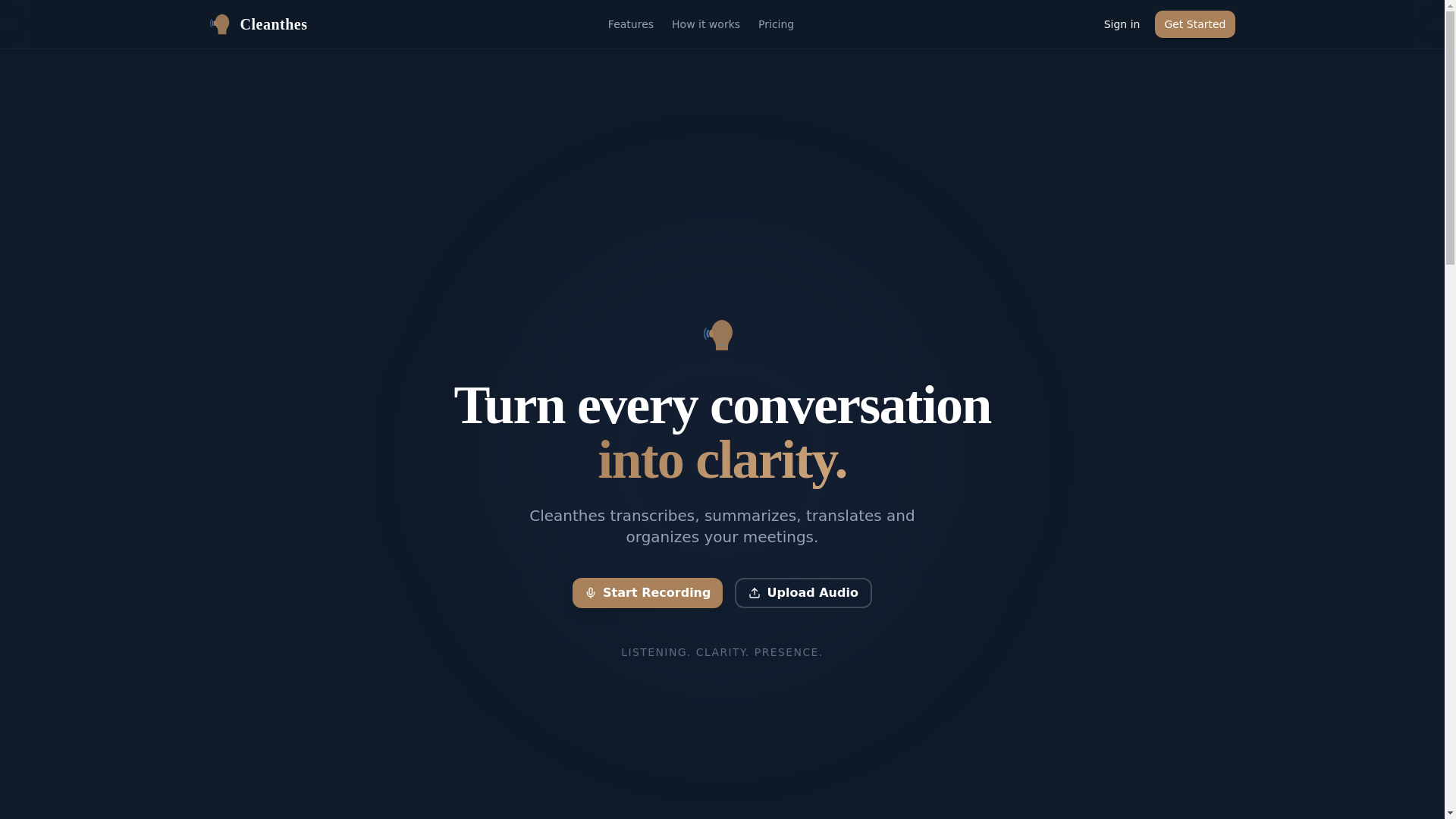 website screenshot of https://cleanthes.app/