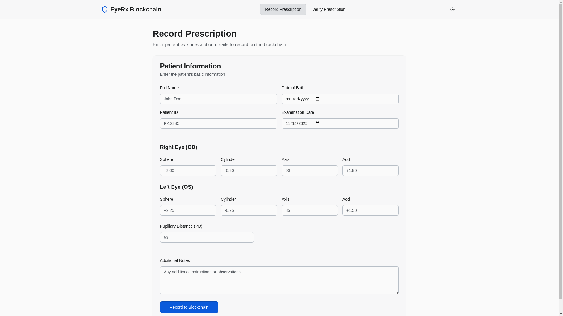 website screenshot of https://eyerxblockchain.com/