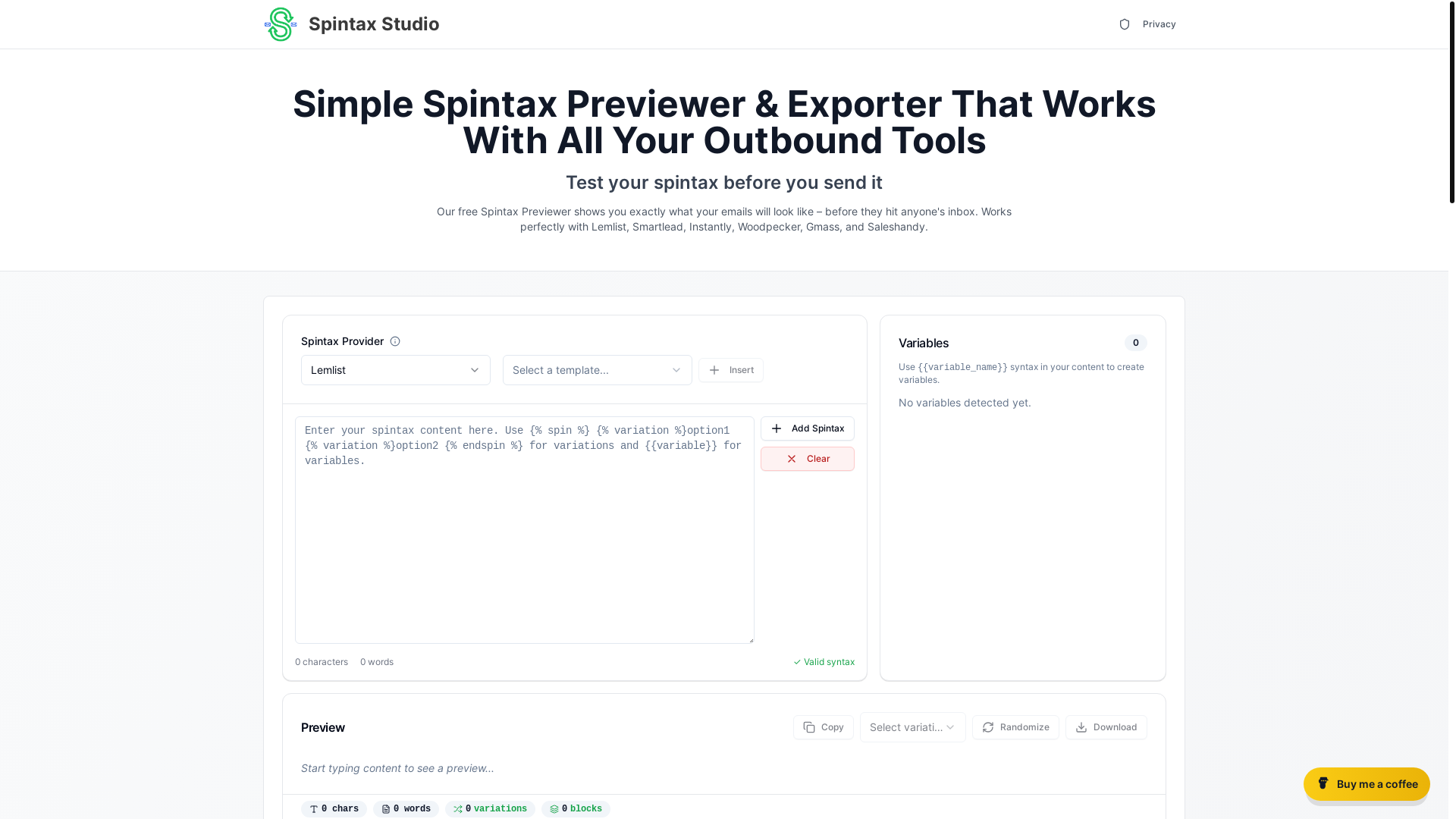 website screenshot of https://spintax-vue.pages.dev/