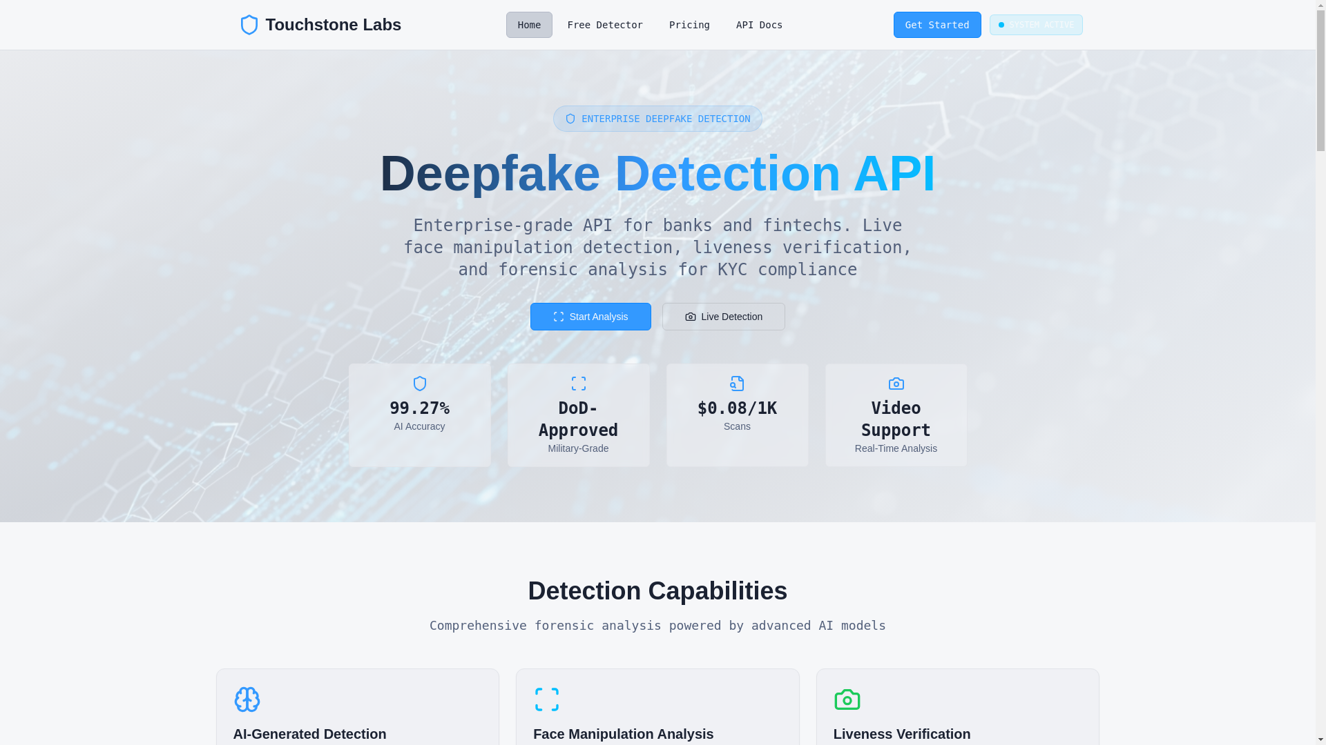 website screenshot of https://touchstonelabs.ai/