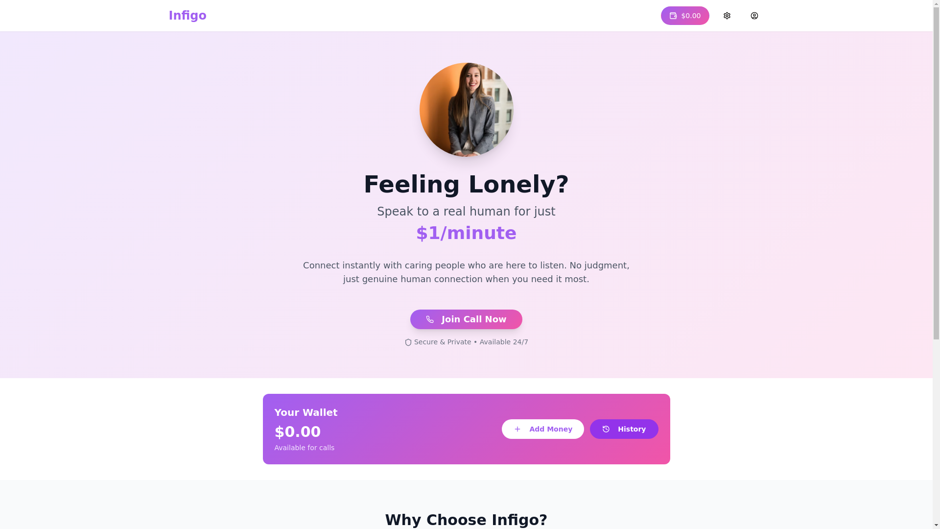 website screenshot of https://infigolive.com/