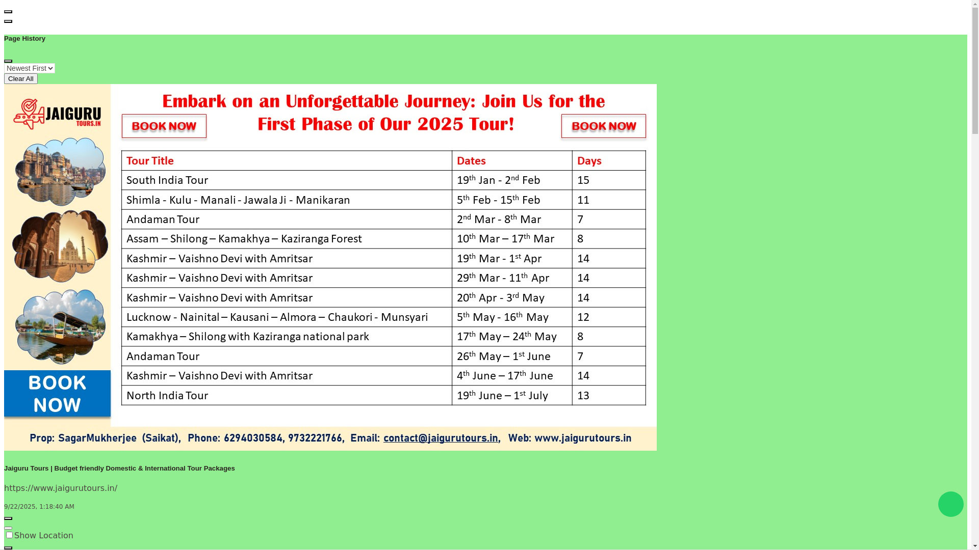 website screenshot of https://www.jaigurutours.in/