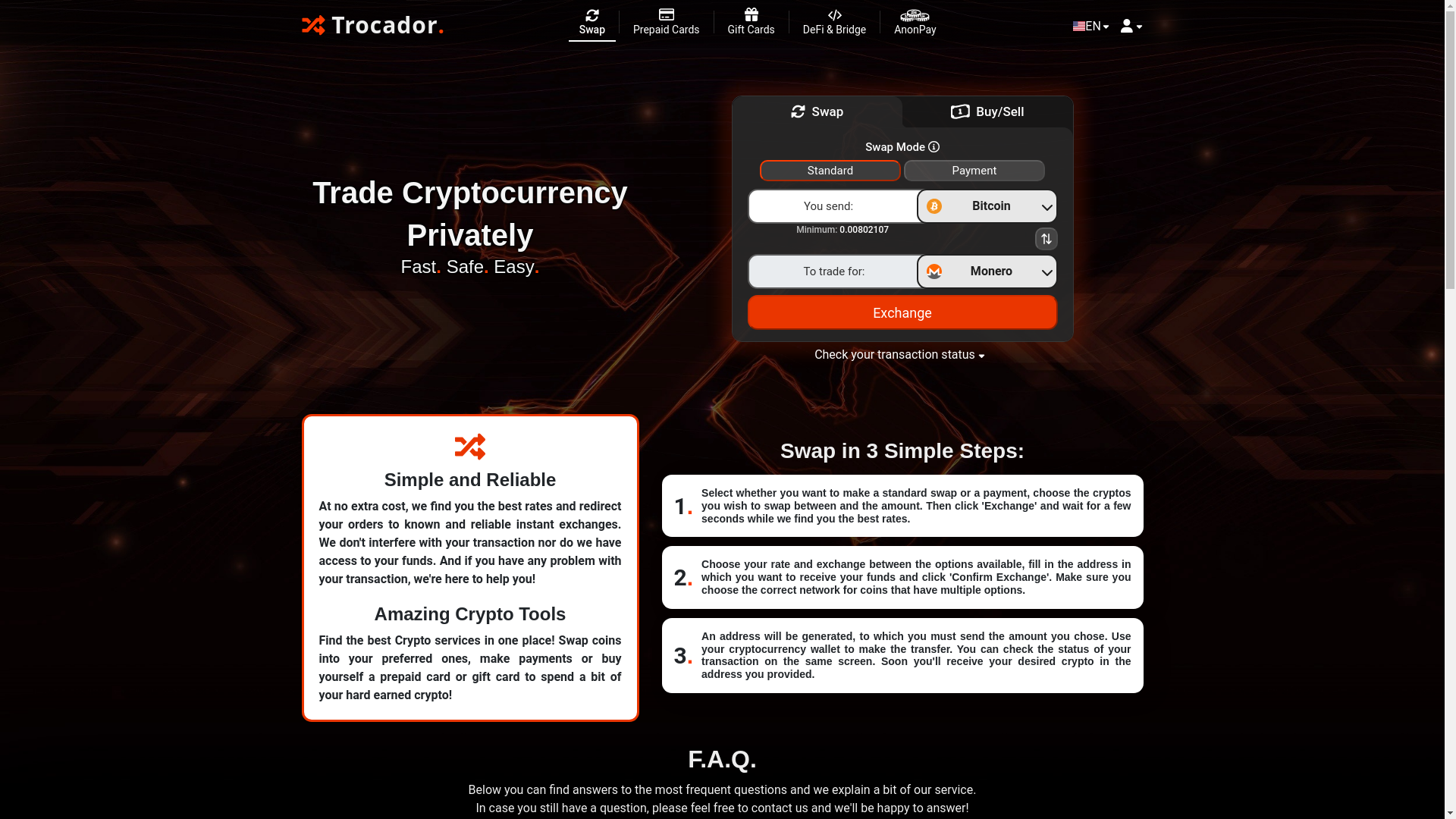 website screenshot of https://trodador.app/