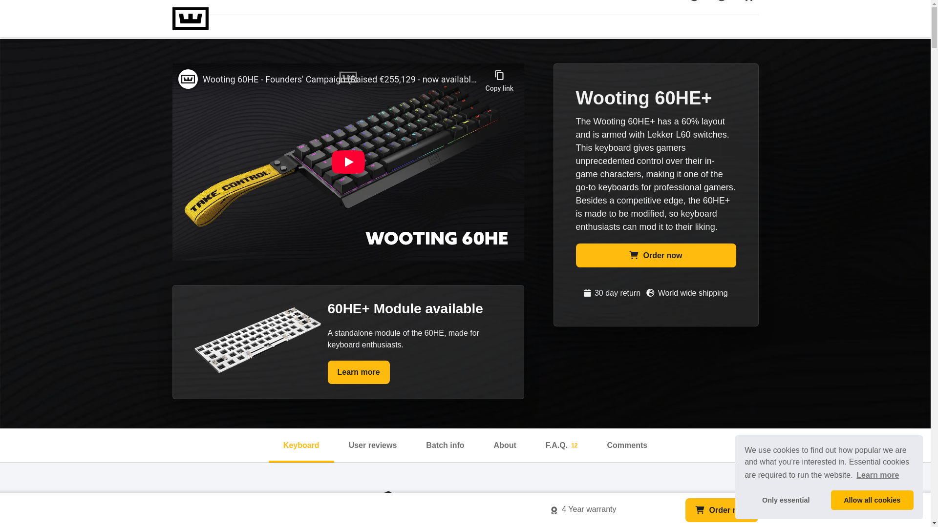 website screenshot of https://wooting.io/wooting-60he