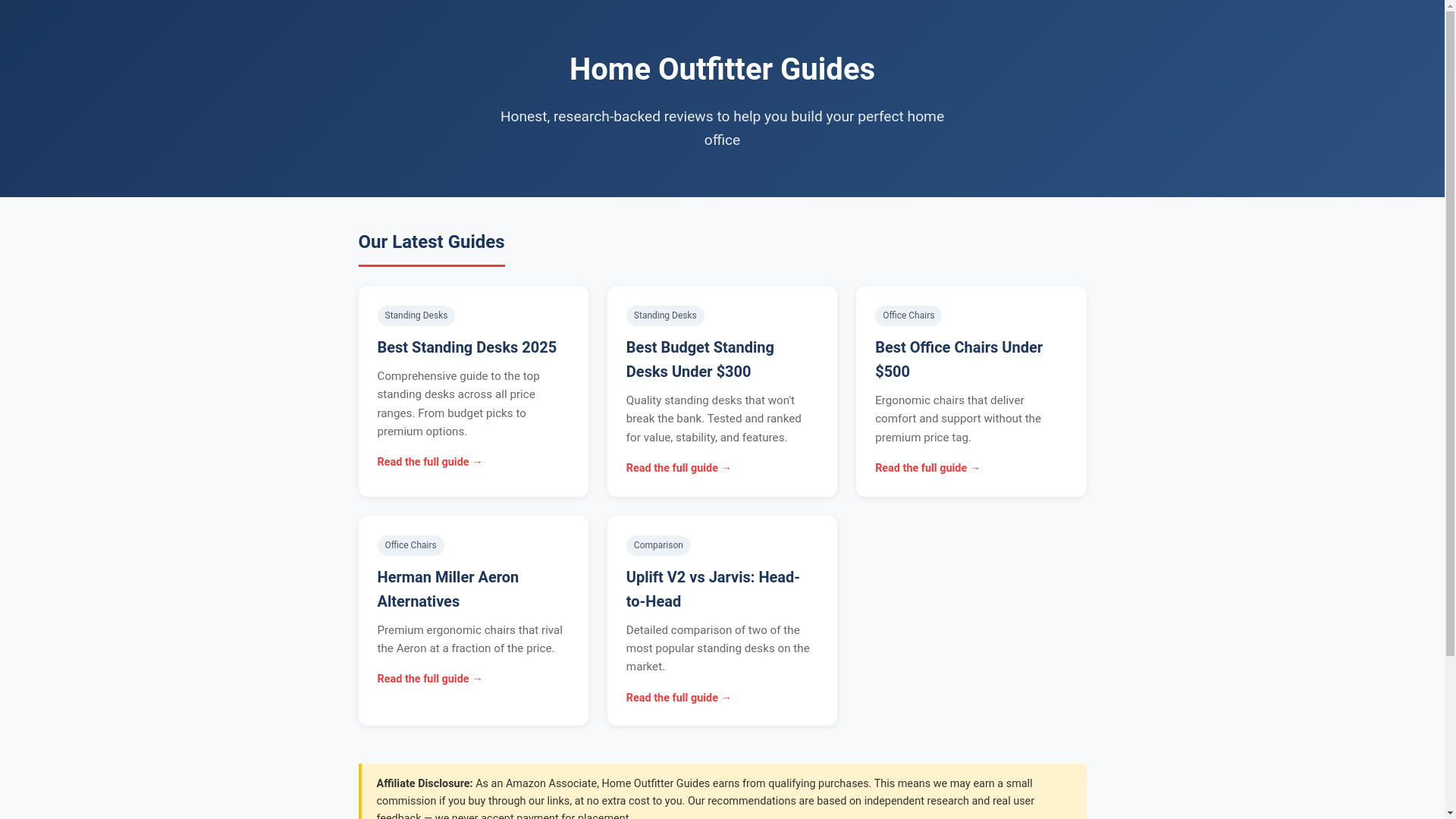 website screenshot of https://homeoutfitterguides.com/