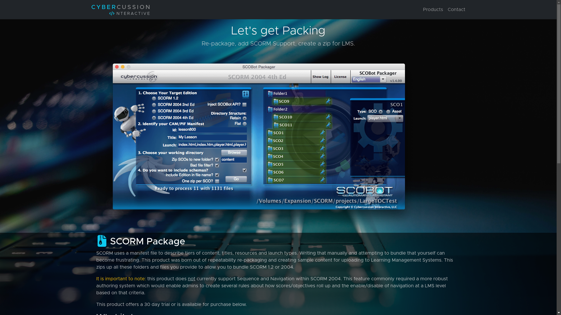 website screenshot of https://cybercussion.com/products/packager