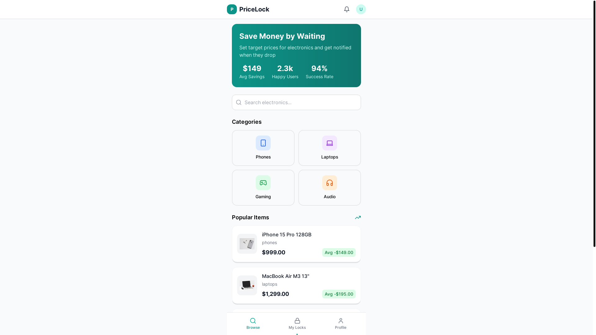 website screenshot of https://getpricelock.app/