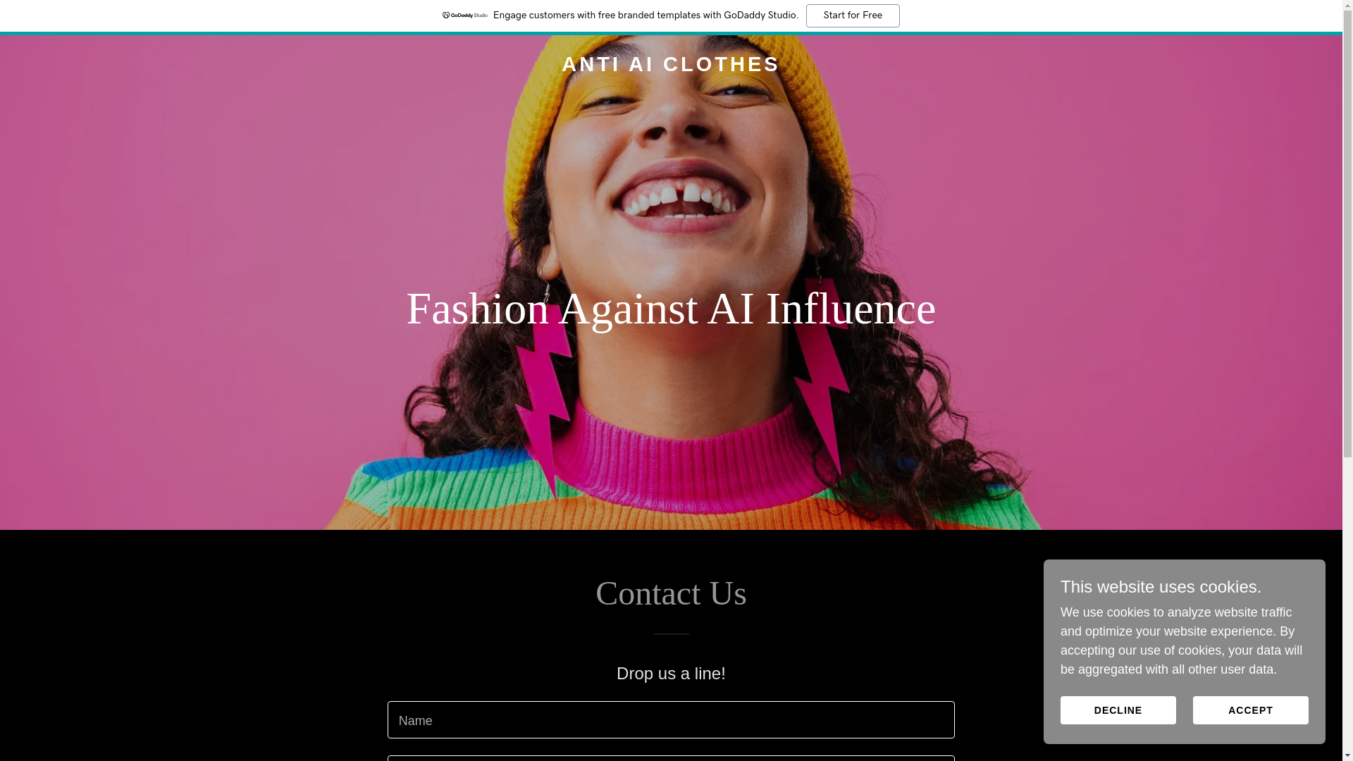 website screenshot of https://antiaiclothes.com/