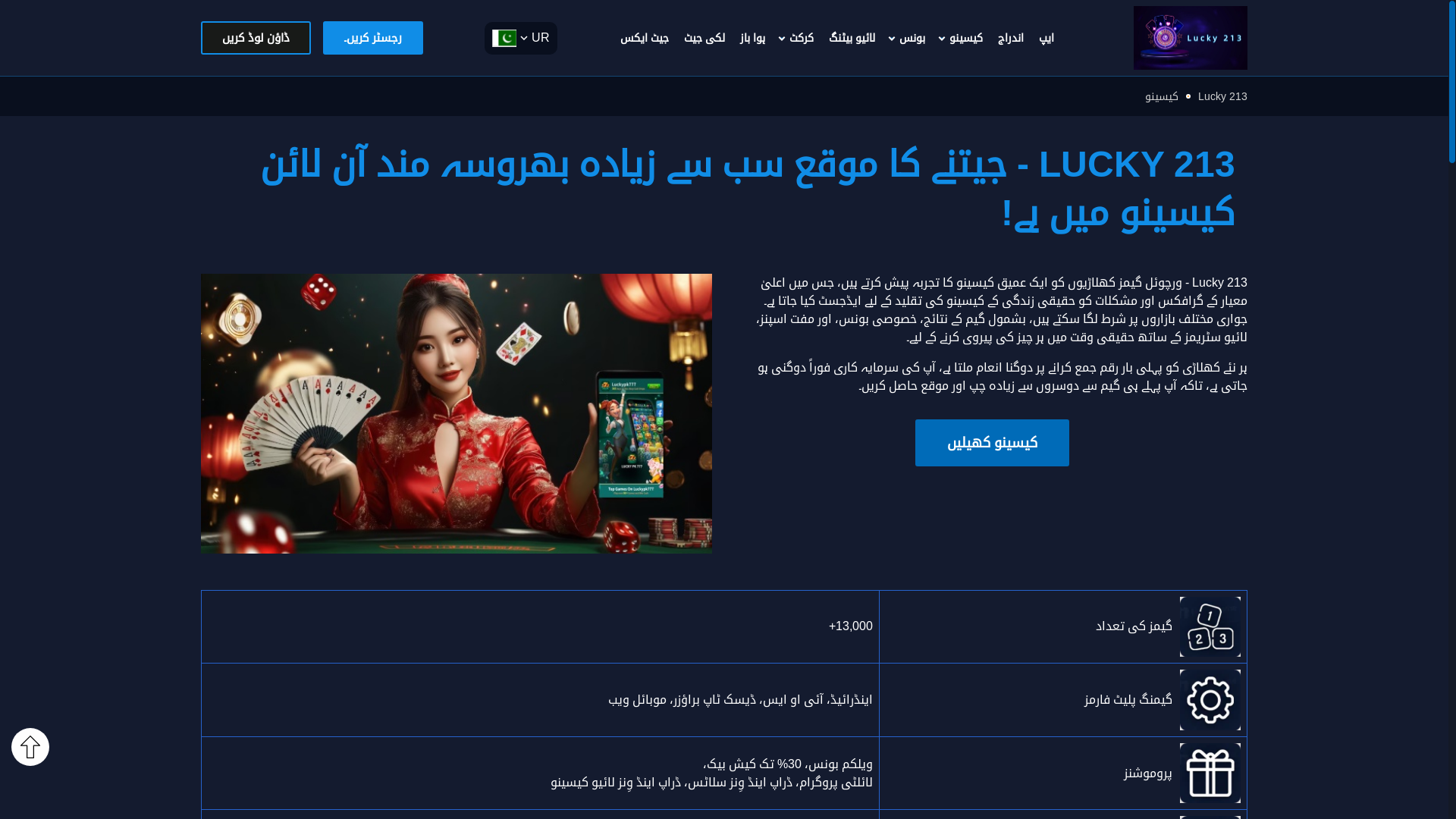 website screenshot of https://lucky213t.com/