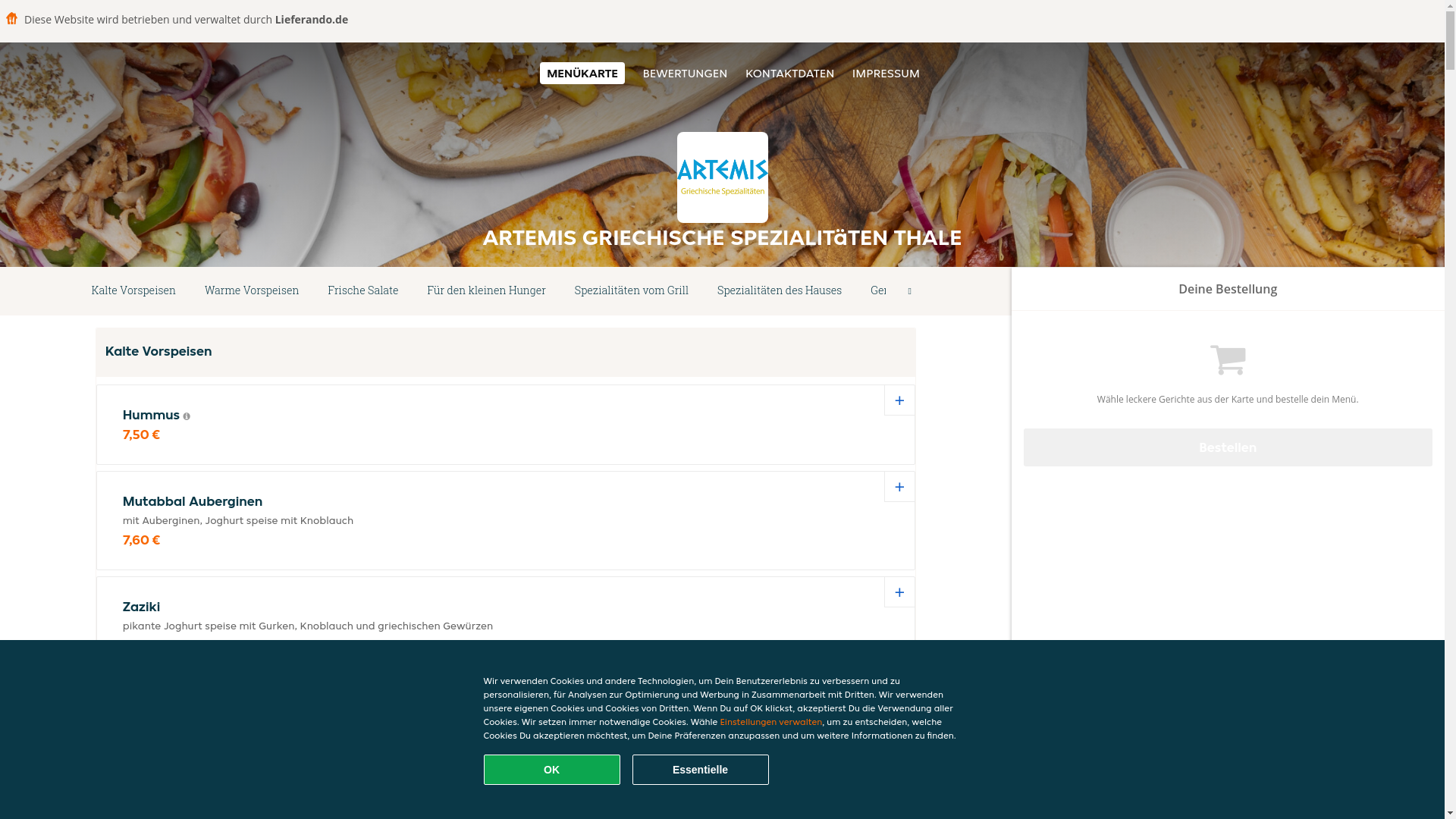website screenshot of https://artemisgriechischespezialitaten-thale.de/