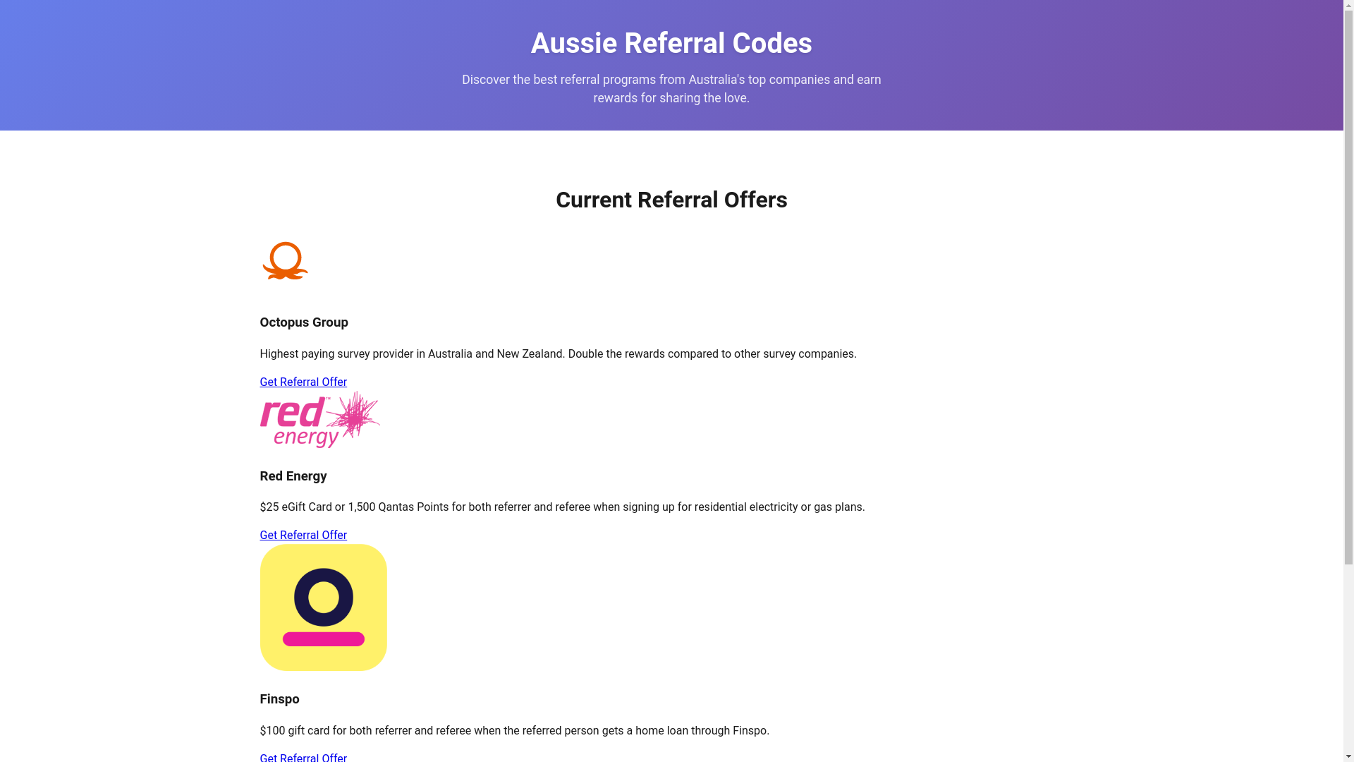 website screenshot of https://aussiereferralcodes.pages.dev/