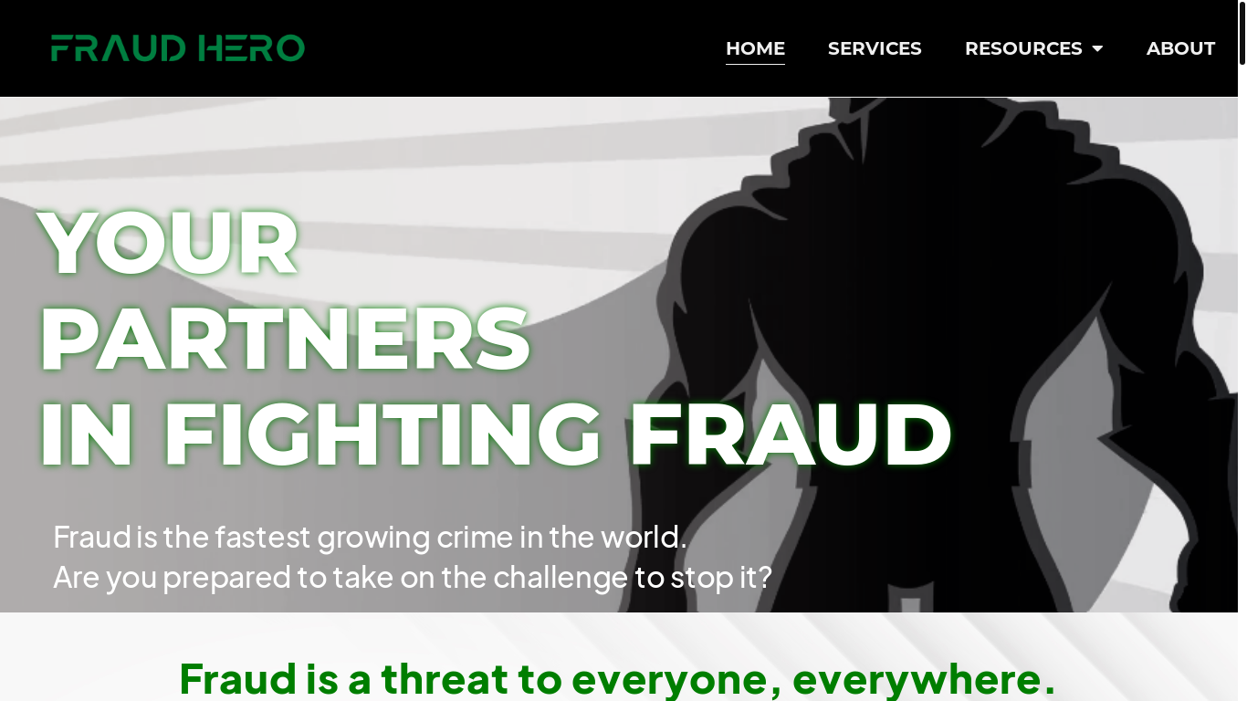 website screenshot of https://fraudhero.com/
