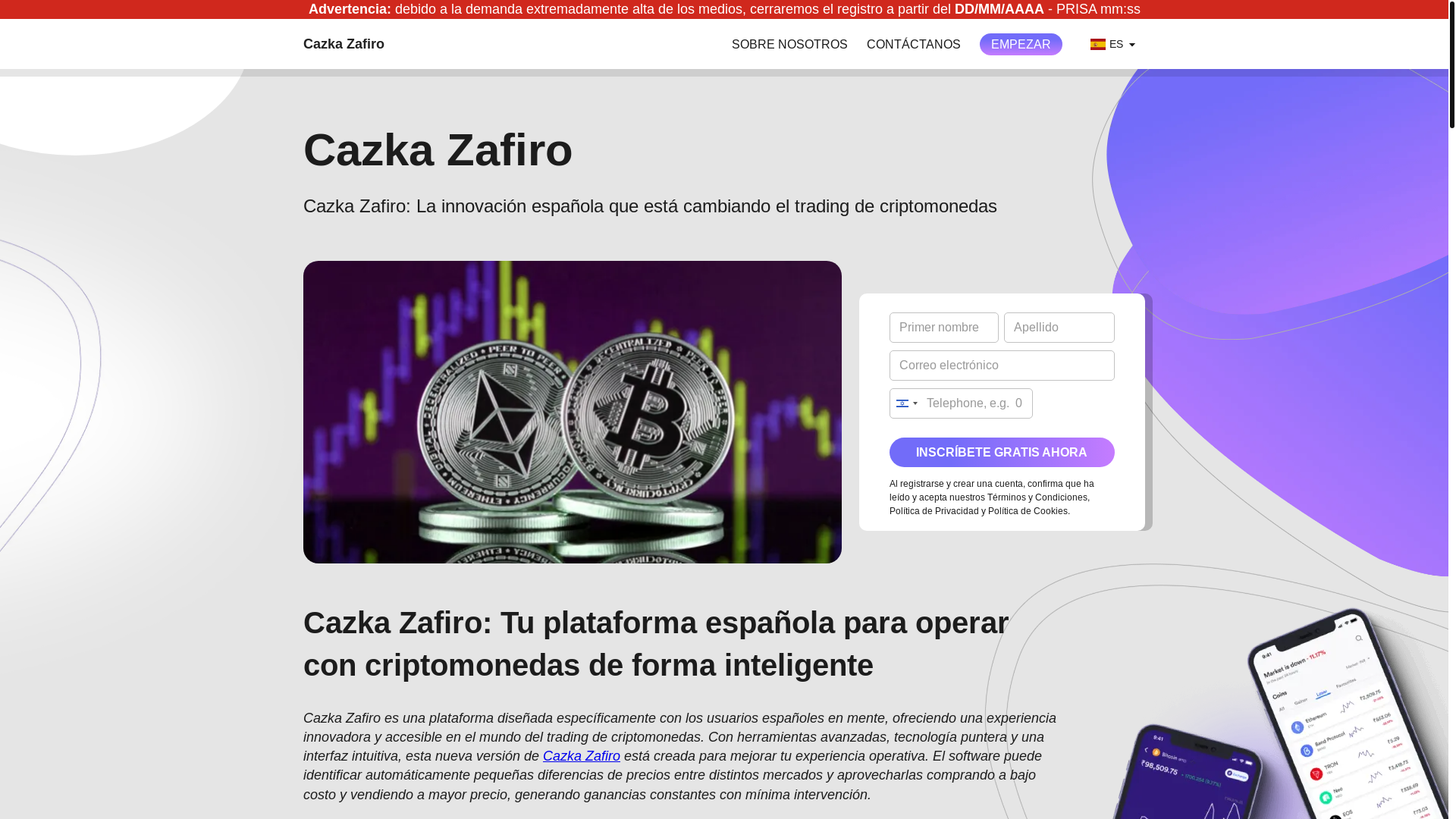 website screenshot of https://cazka-zafiro-app.com/