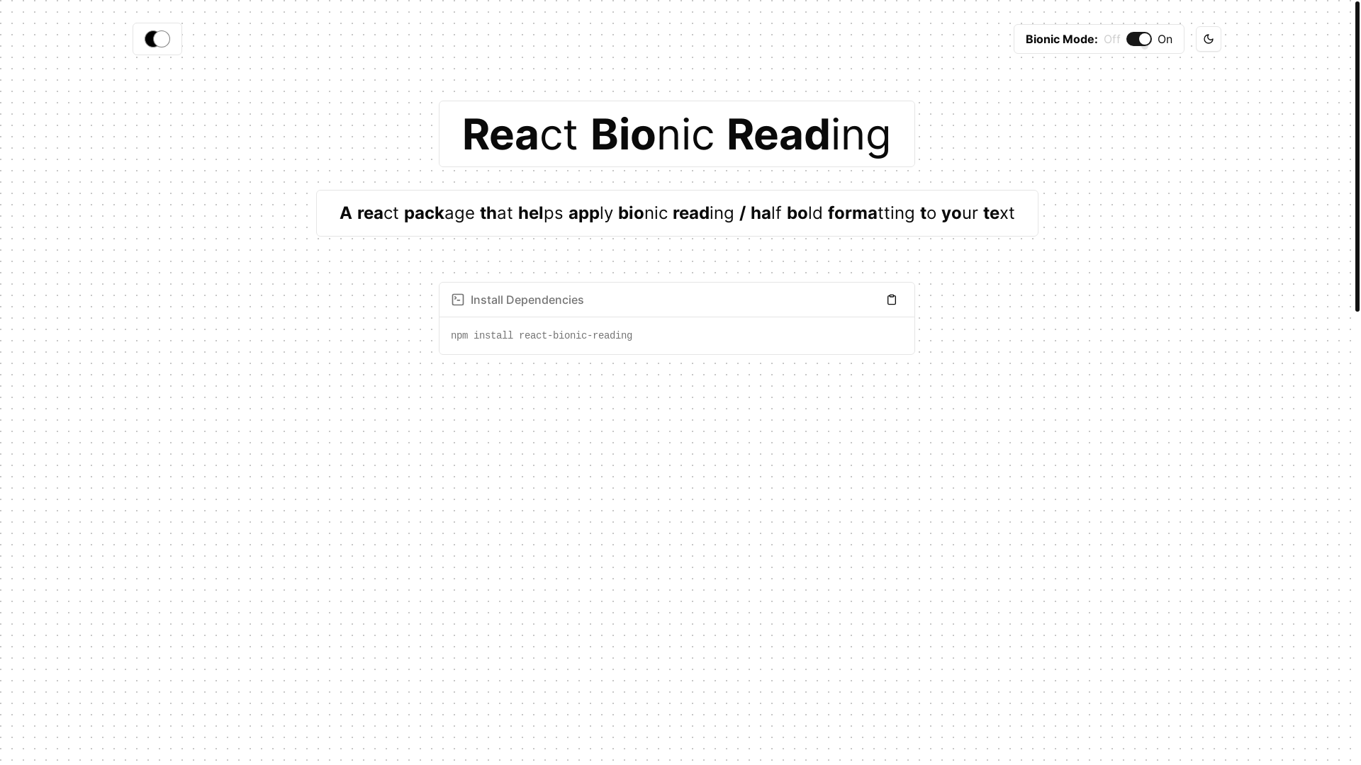 website screenshot of https://react-bionic-reading.com/