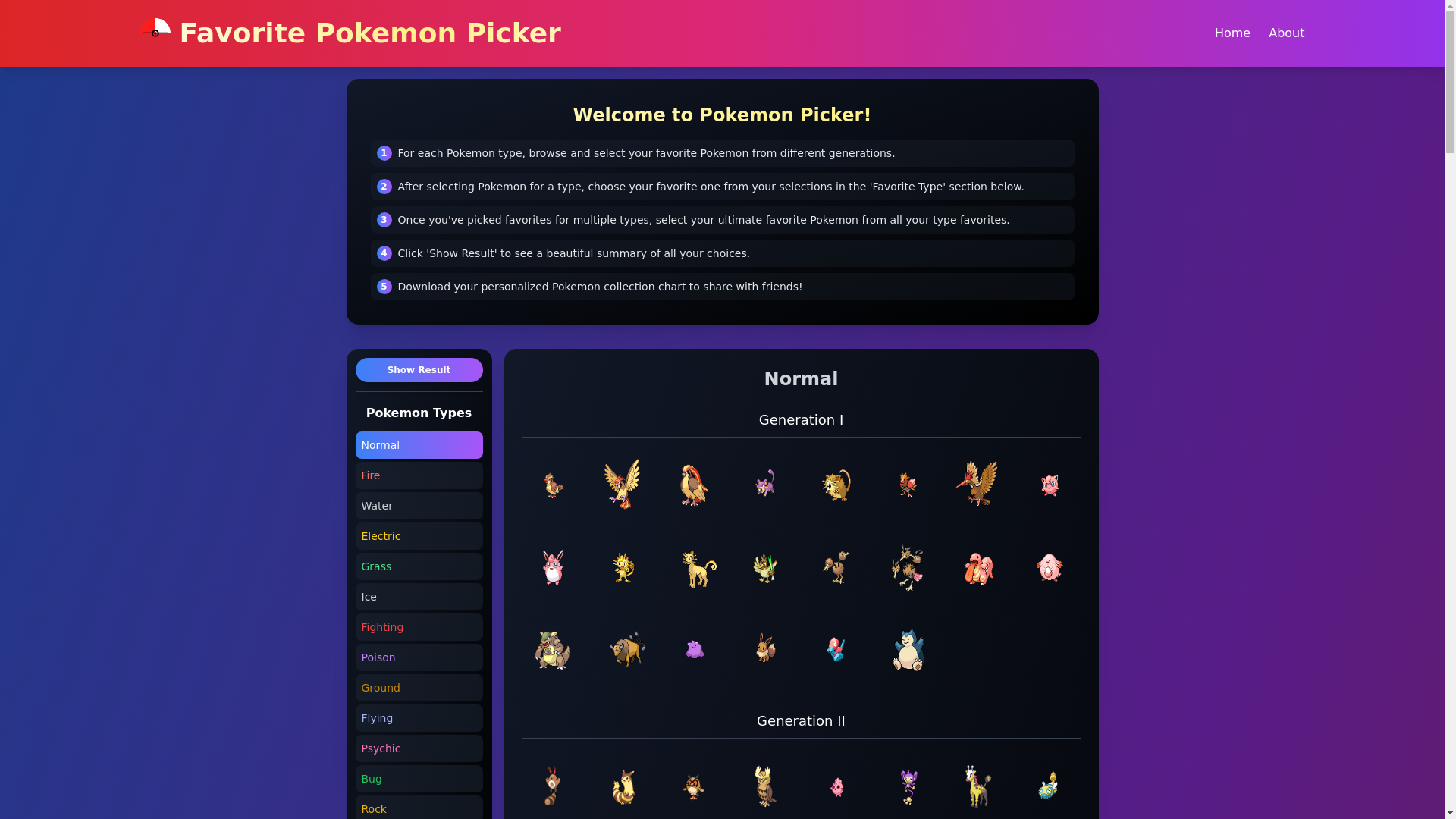 website screenshot of https://favoritepokemonpicker.pages.dev/