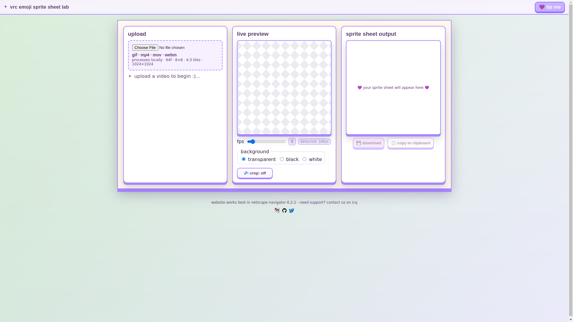 website screenshot of https://vrcspritesheetlab.pages.dev/
