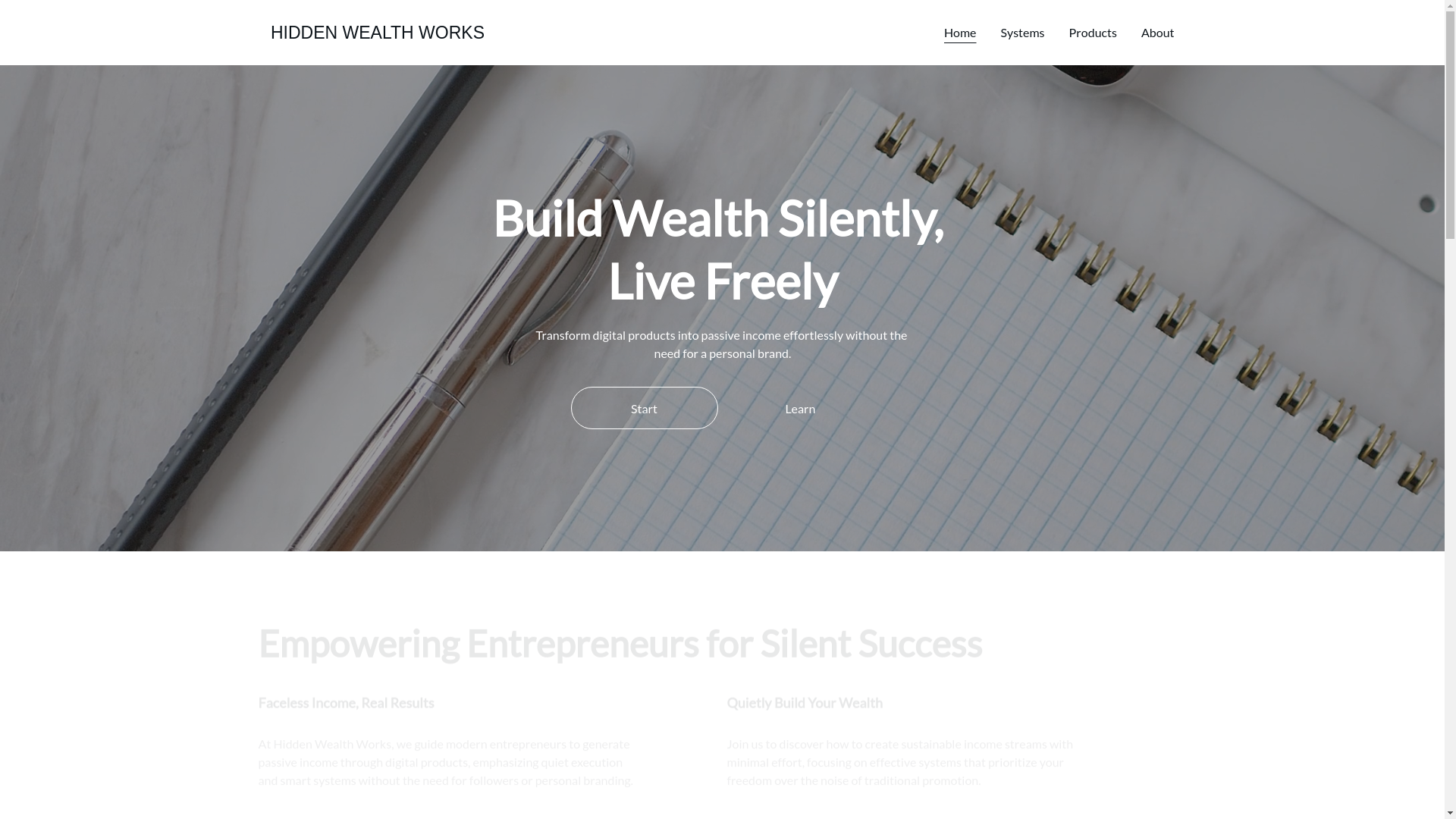website screenshot of https://hiddenwealthworks.store/