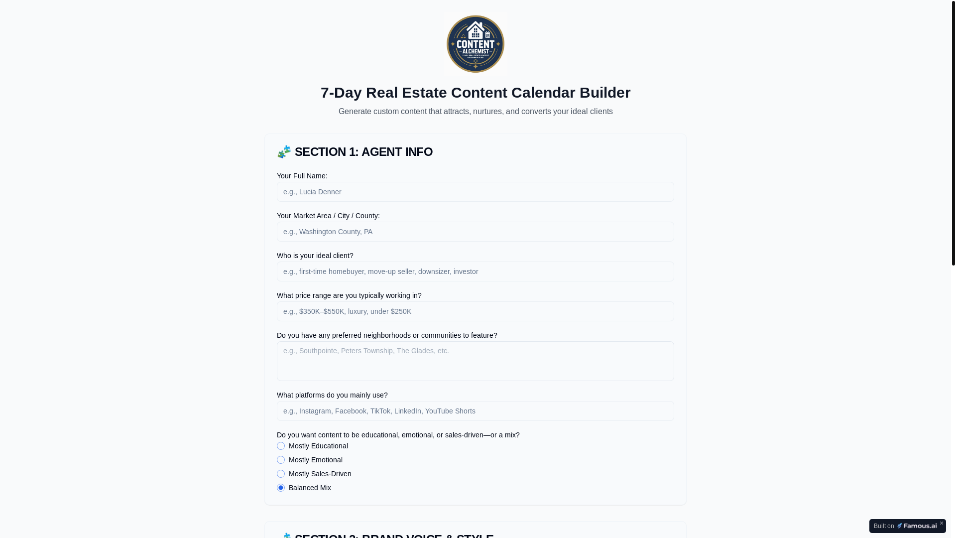 website screenshot of https://7daycontentcalendar.com/