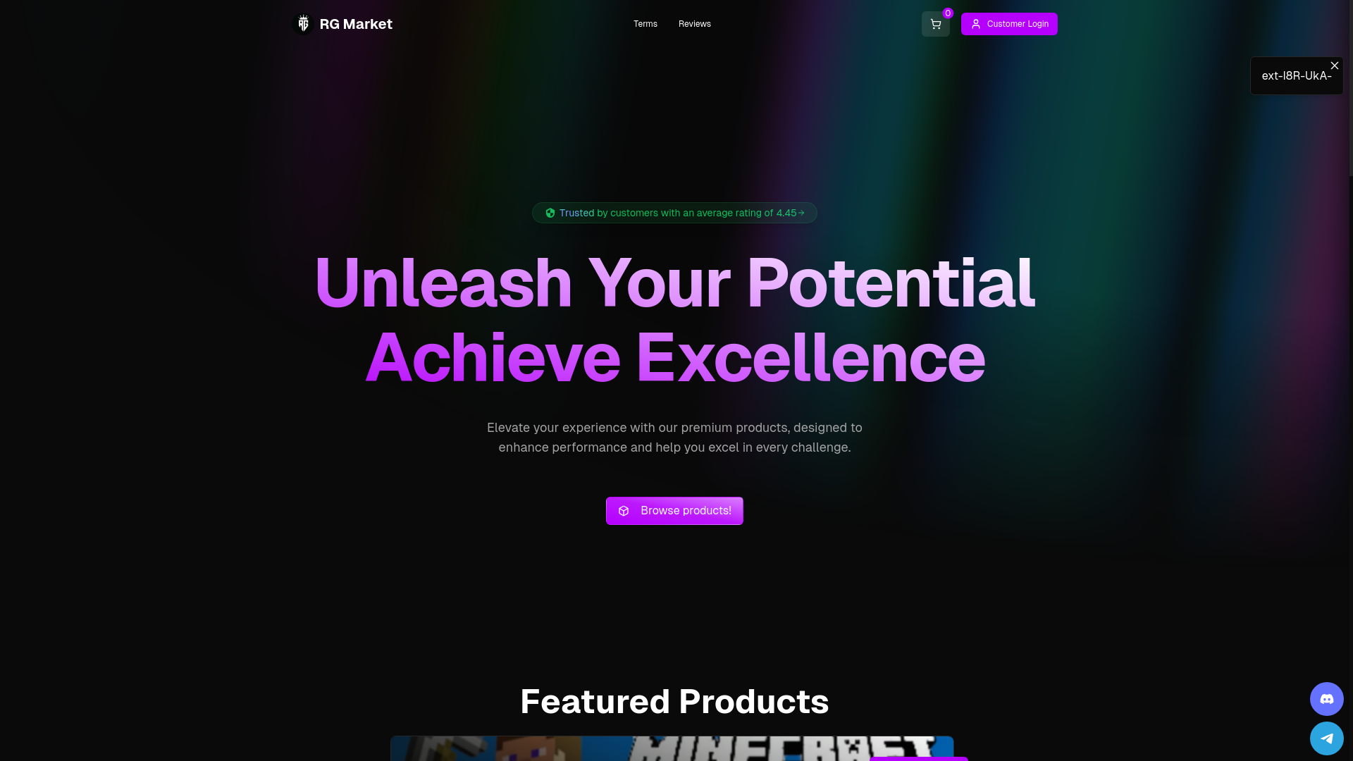 website screenshot of https://rgmarket.store/