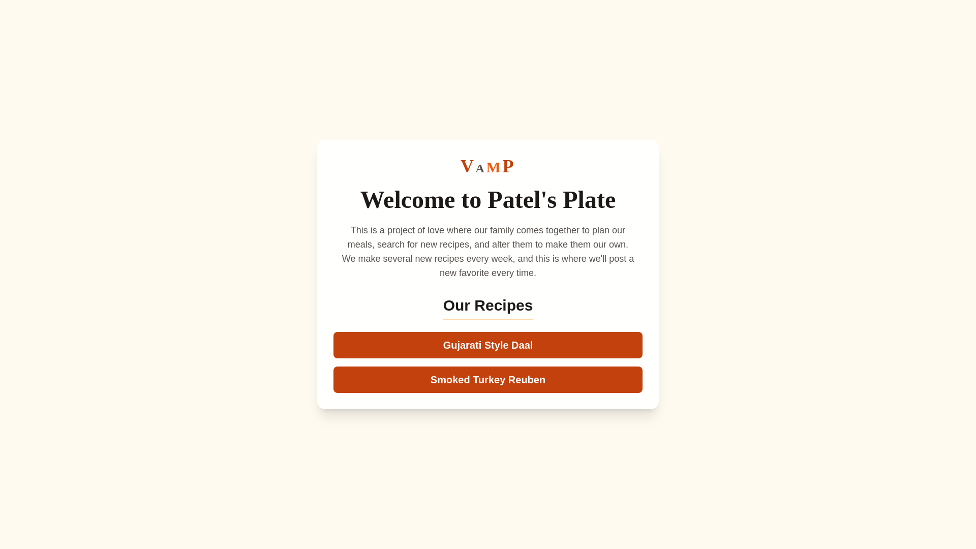 website screenshot of https://patelsplate.com/