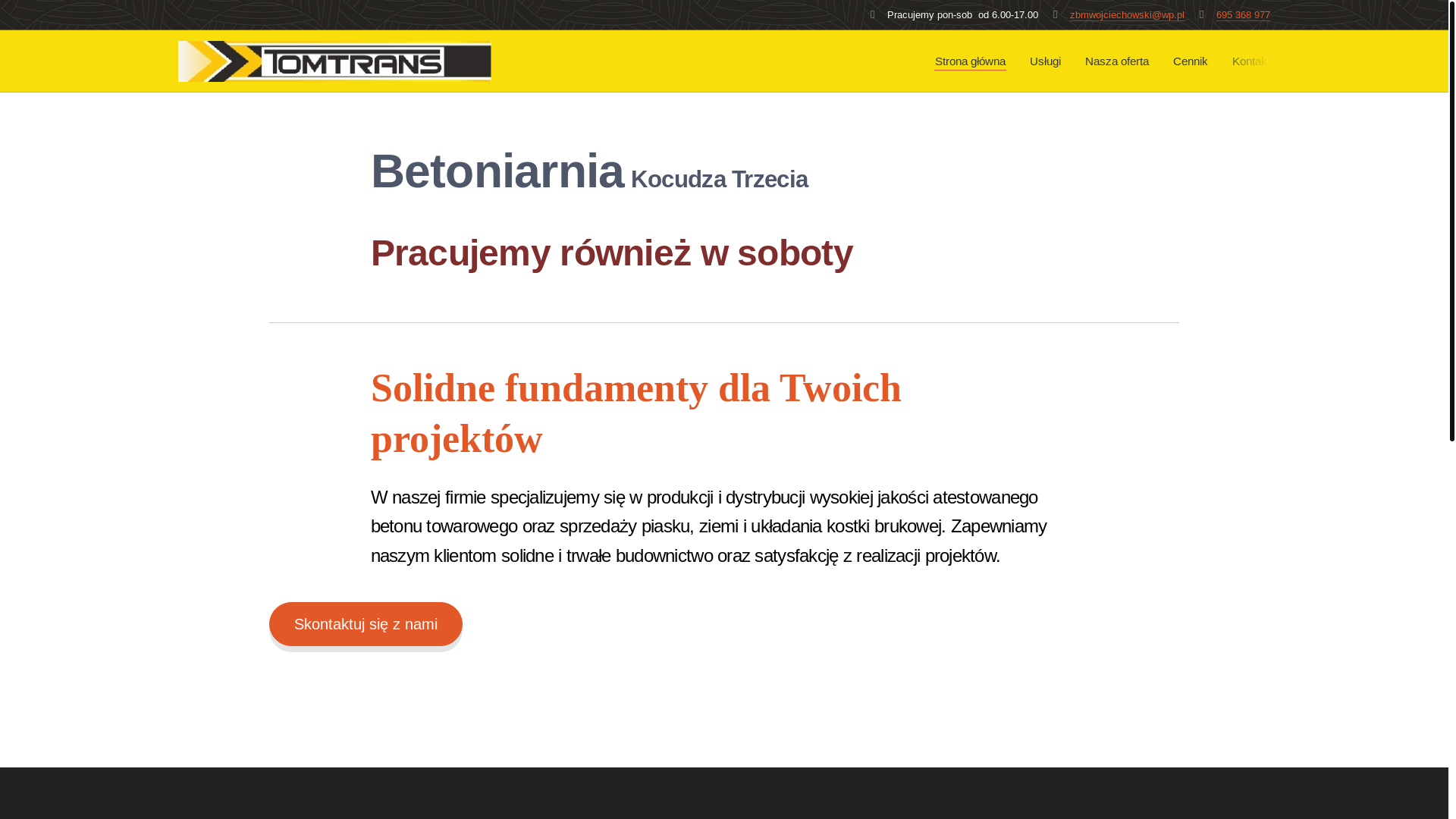 website screenshot of https://betoniarnia-kocudza.pl/