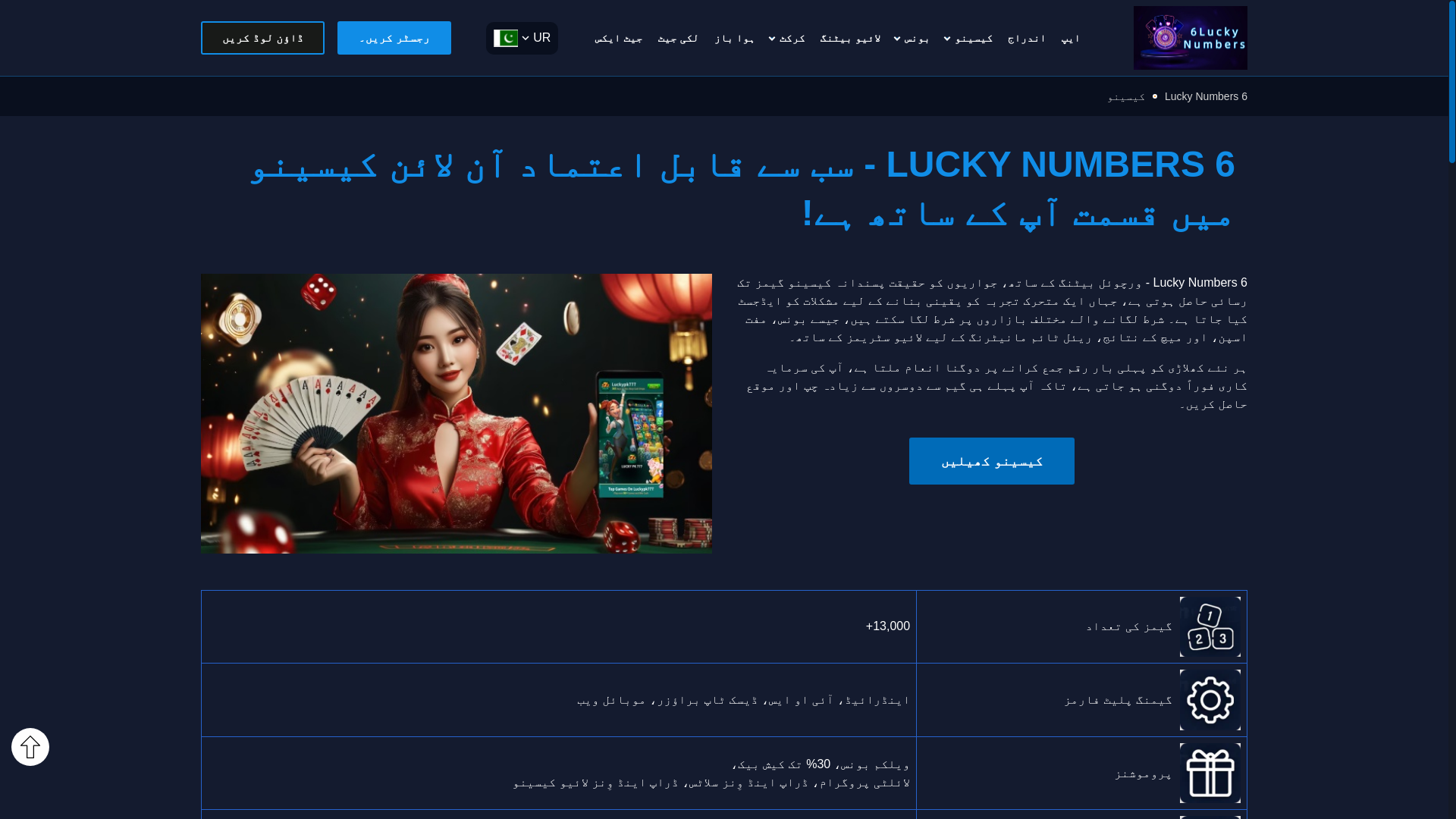 website screenshot of https://pk-6luckynumbers.com/