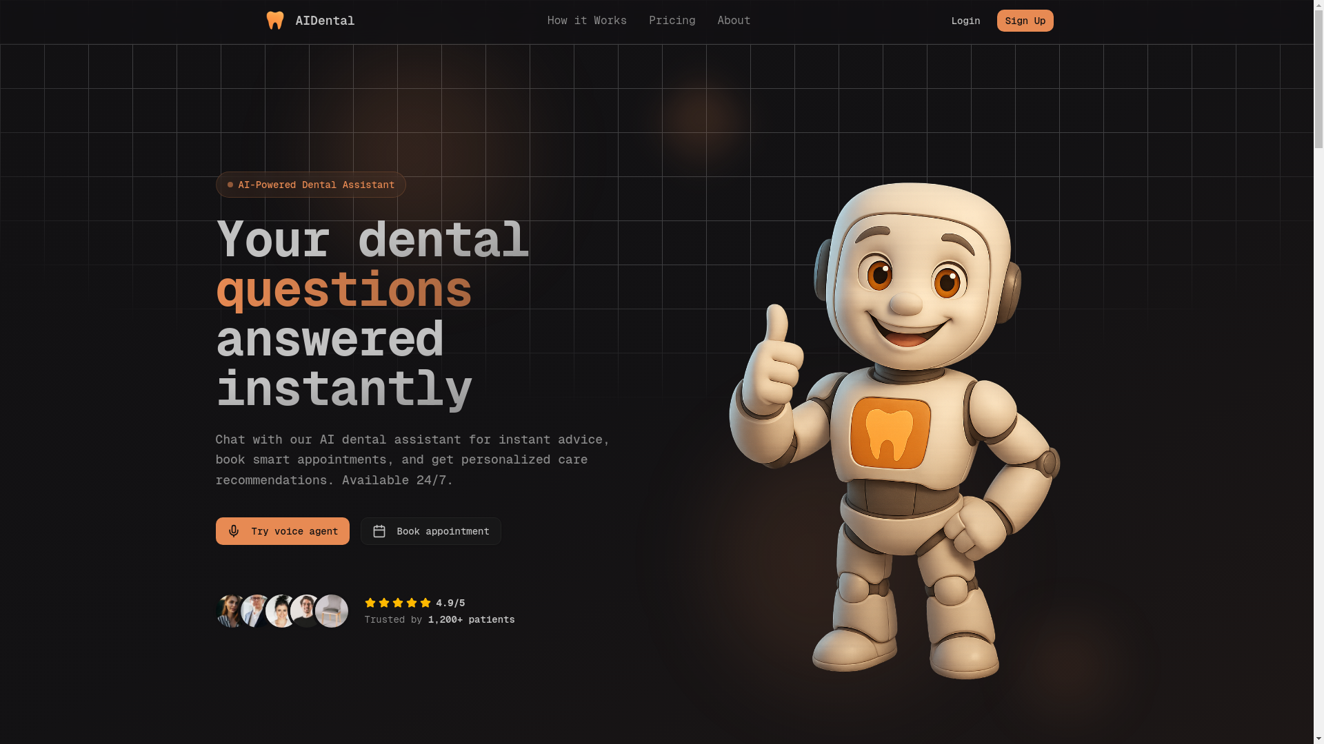 website screenshot of https://aidental-uryo2.sevalla.app
