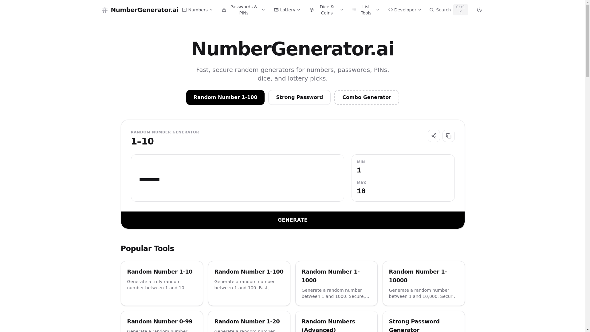 website screenshot of https://numbergenerator-ai.pages.dev/