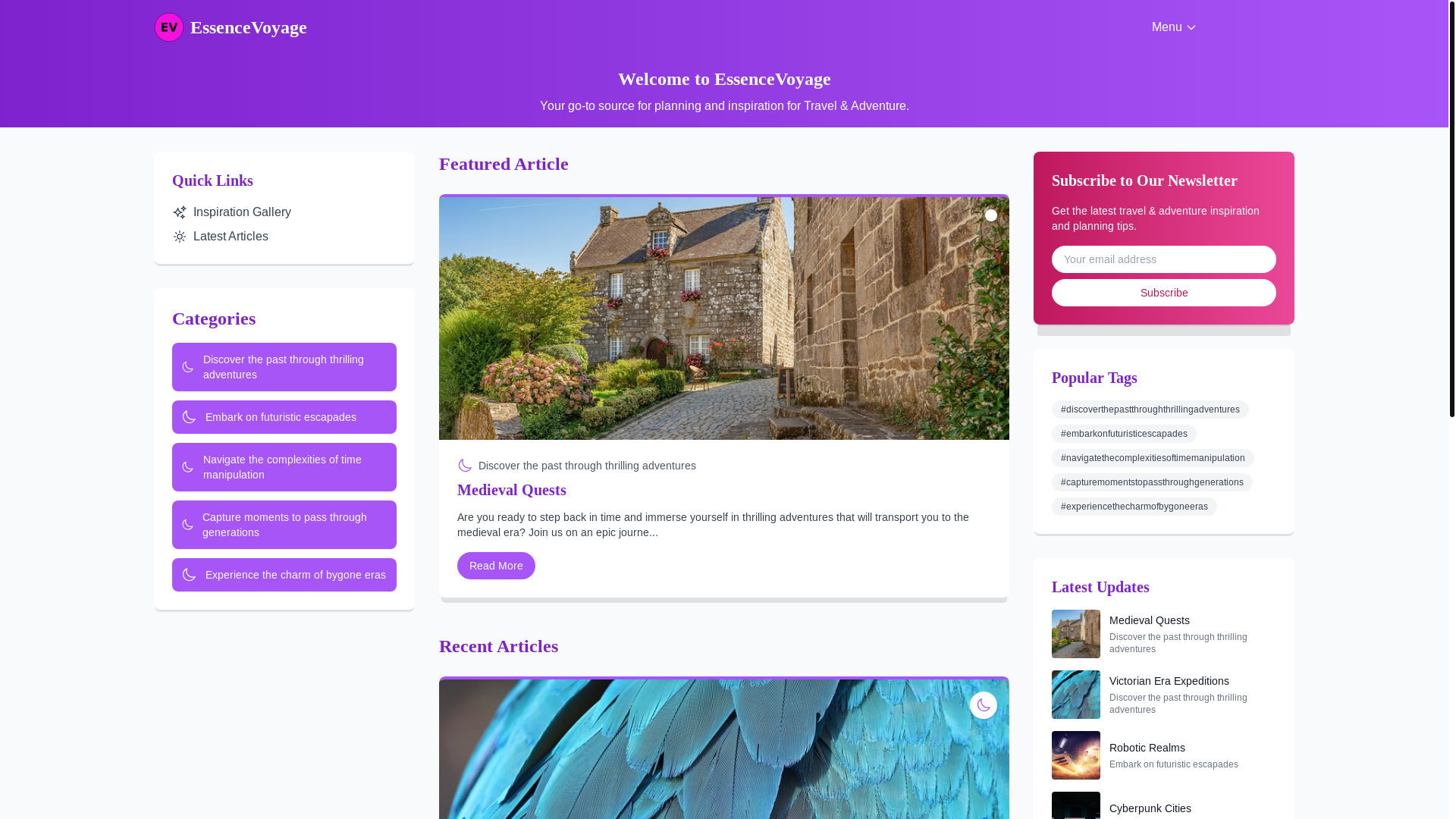 website screenshot of https://essentialvoyager.xyz/