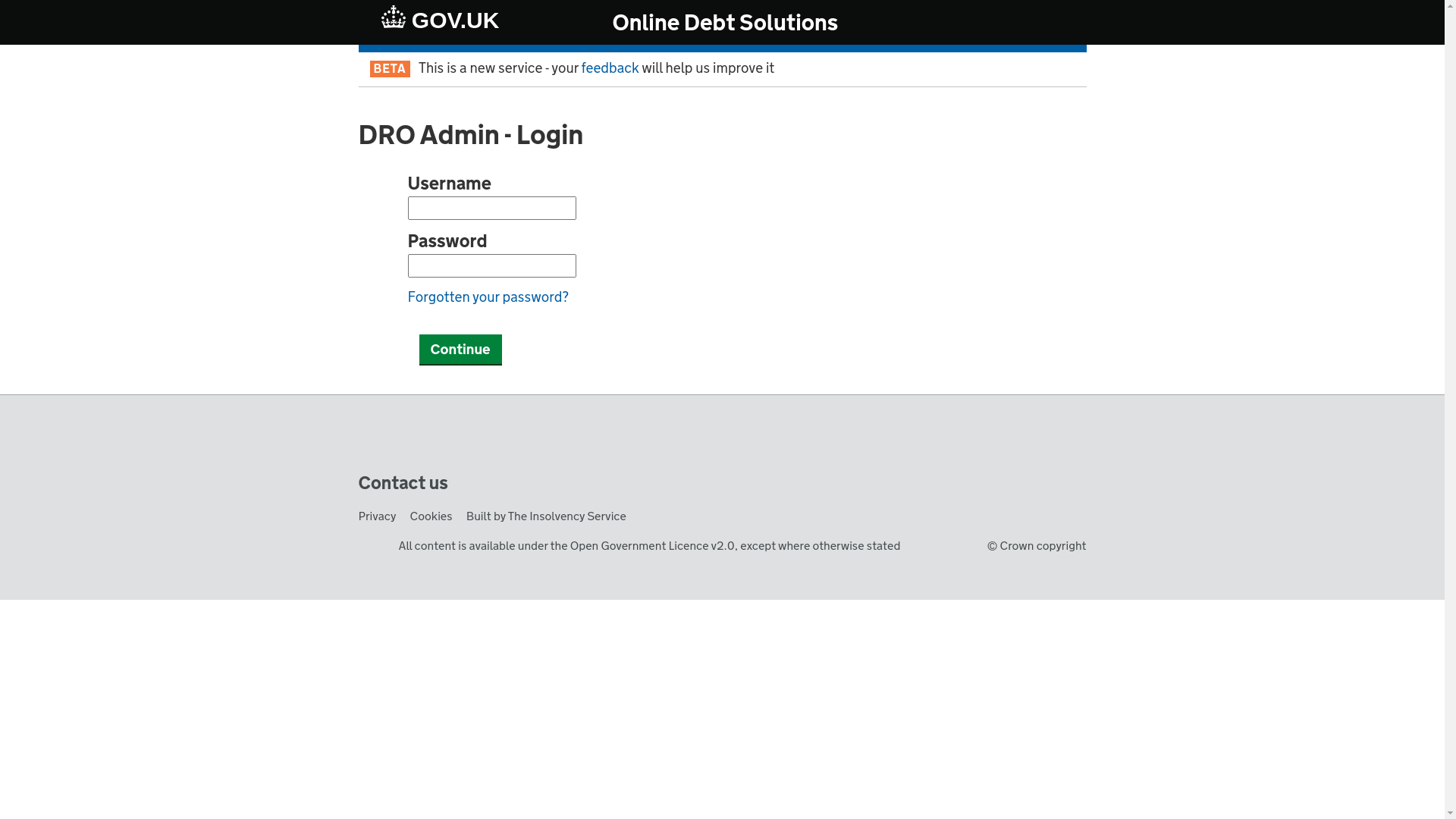 website screenshot of https://dro-admin-ods.insolvency-development.co.uk/