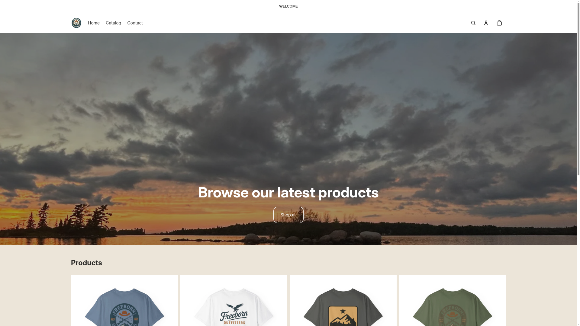 website screenshot of https://freebornoutfitters.com/