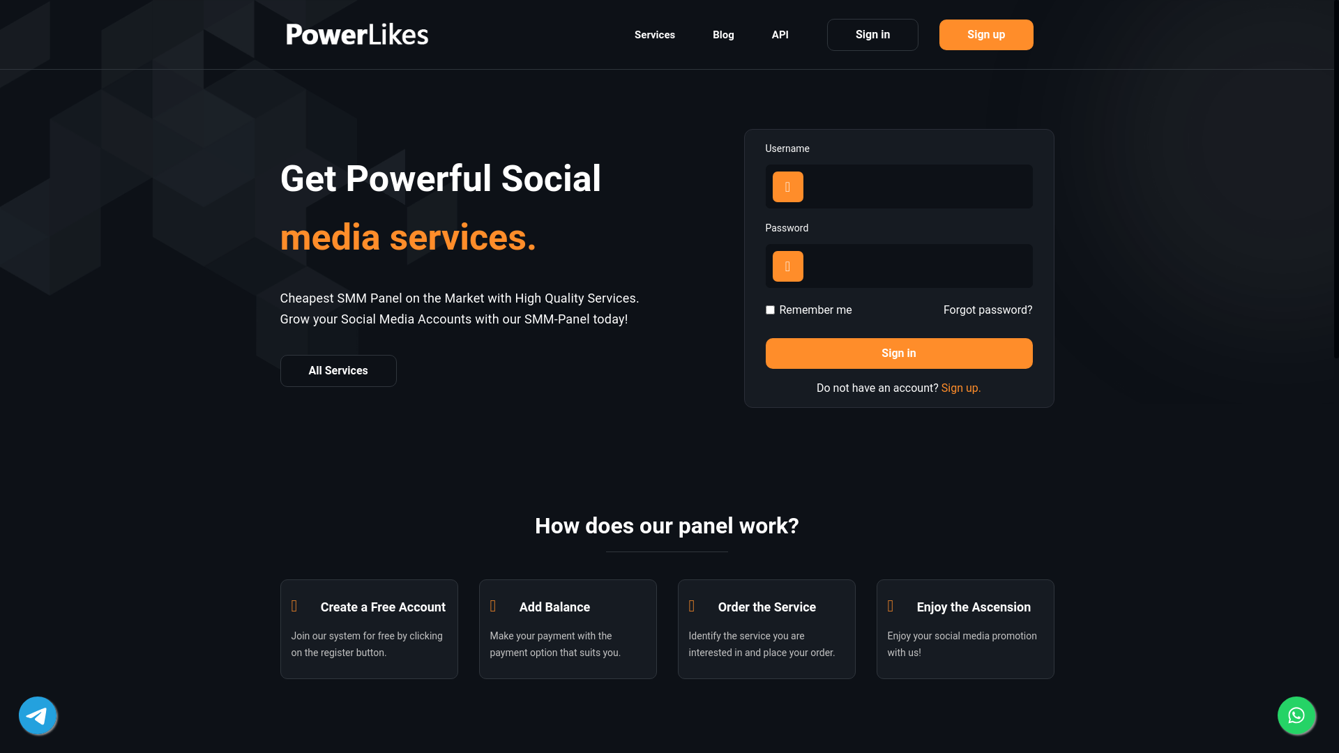 website screenshot of https://powerlikesprovider.com