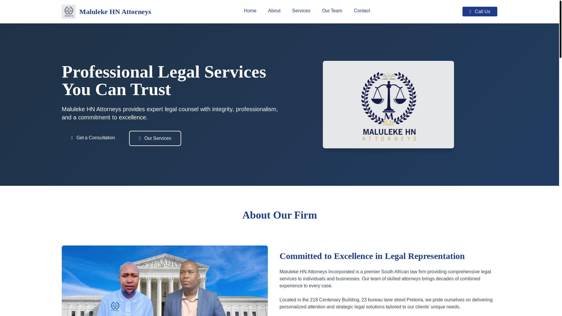 website screenshot of https://malulekehnattorneys.co.za/