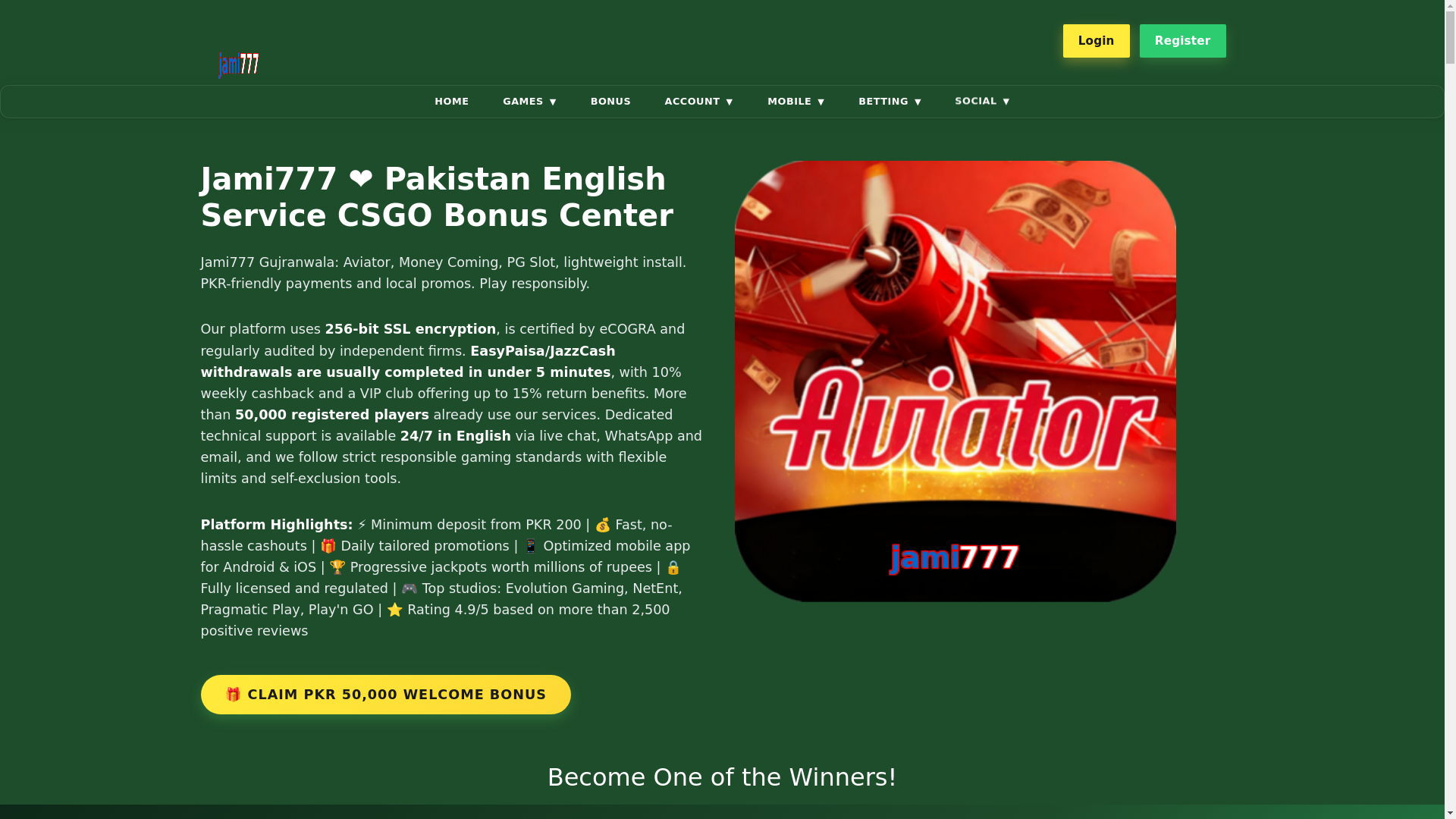 website screenshot of https://jami777win.com/