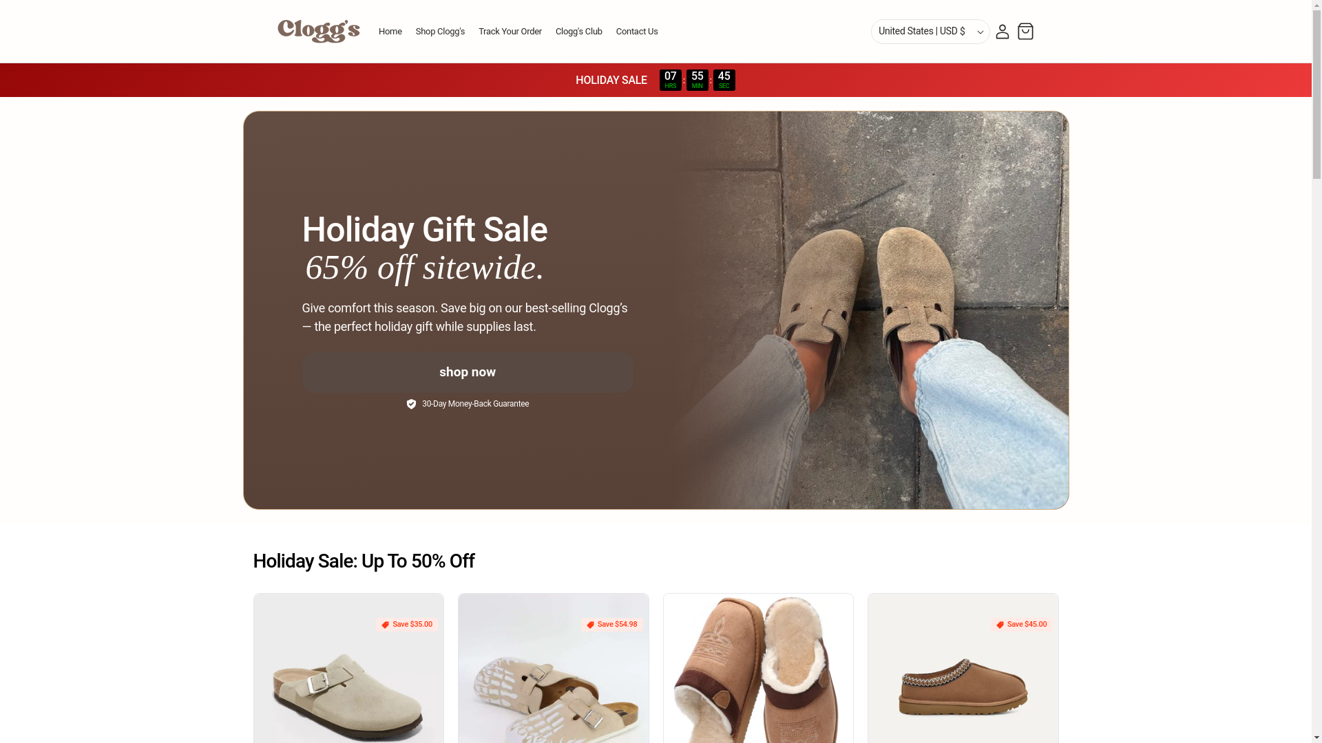 website screenshot of https://cloggs.us/