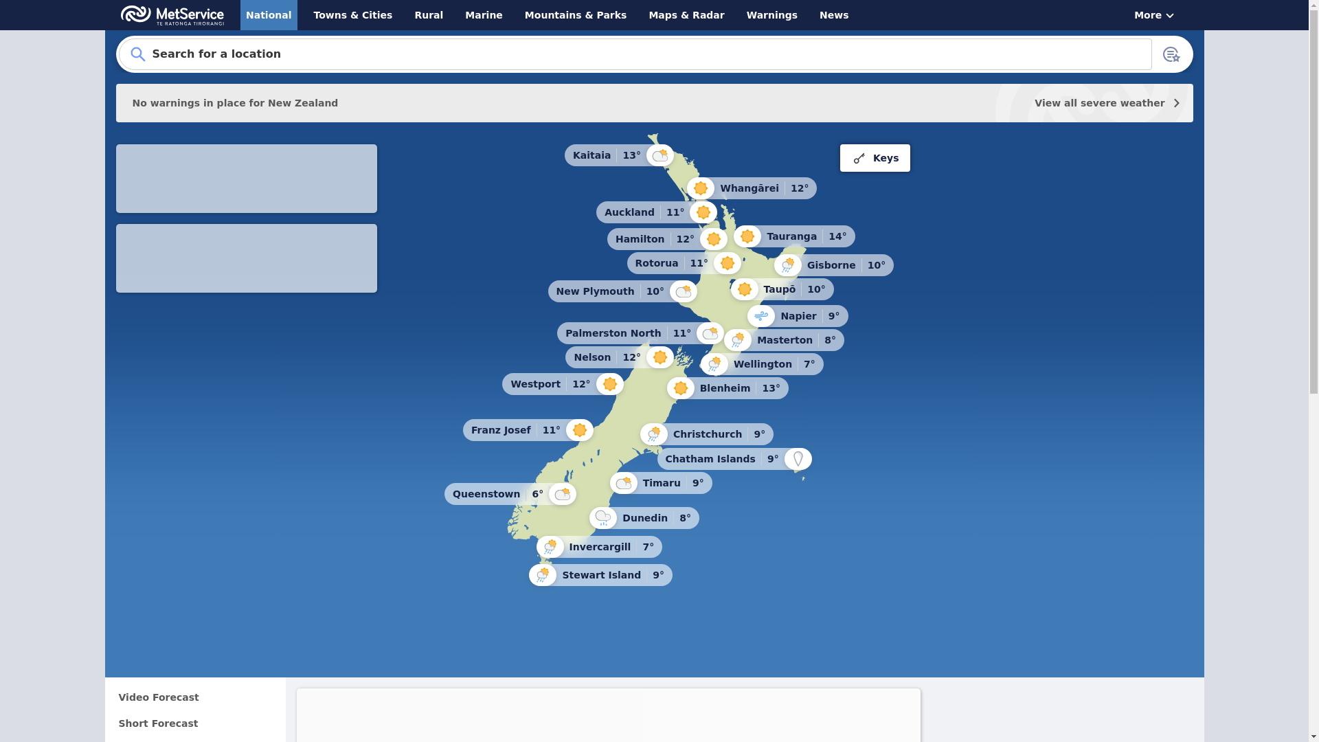website screenshot of https://www.metservice.com/