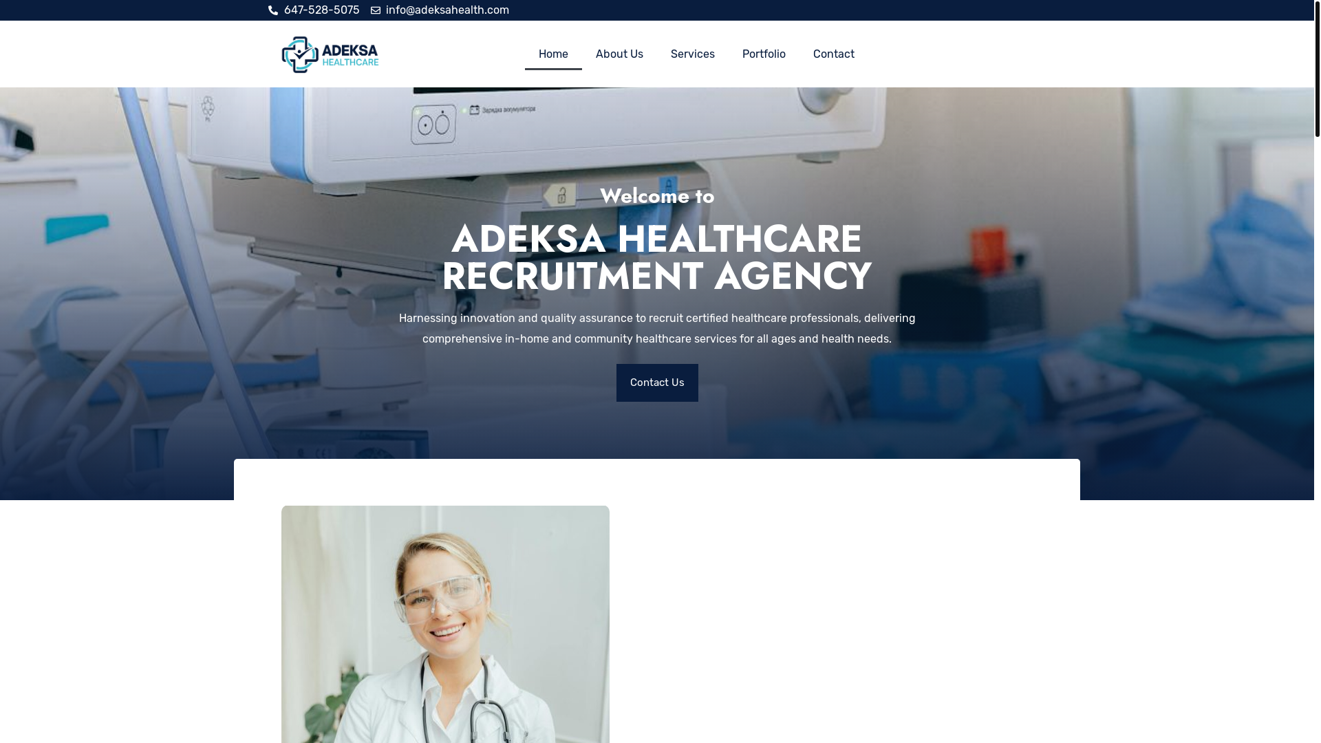 website screenshot of https://adeksahealthcare.com/