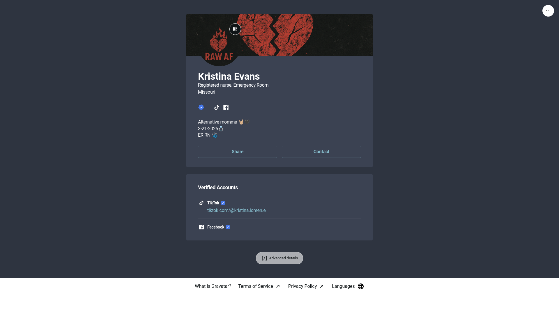 website screenshot of https://kristinaevans.link/
