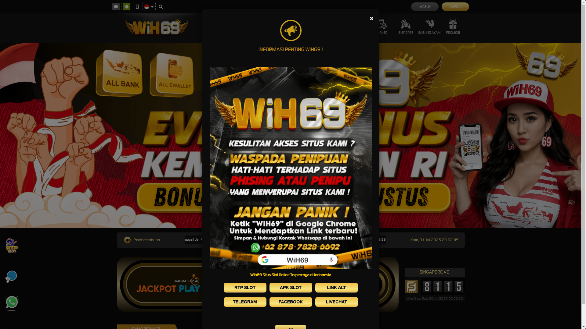 website screenshot of https://wih69jackpot.top/